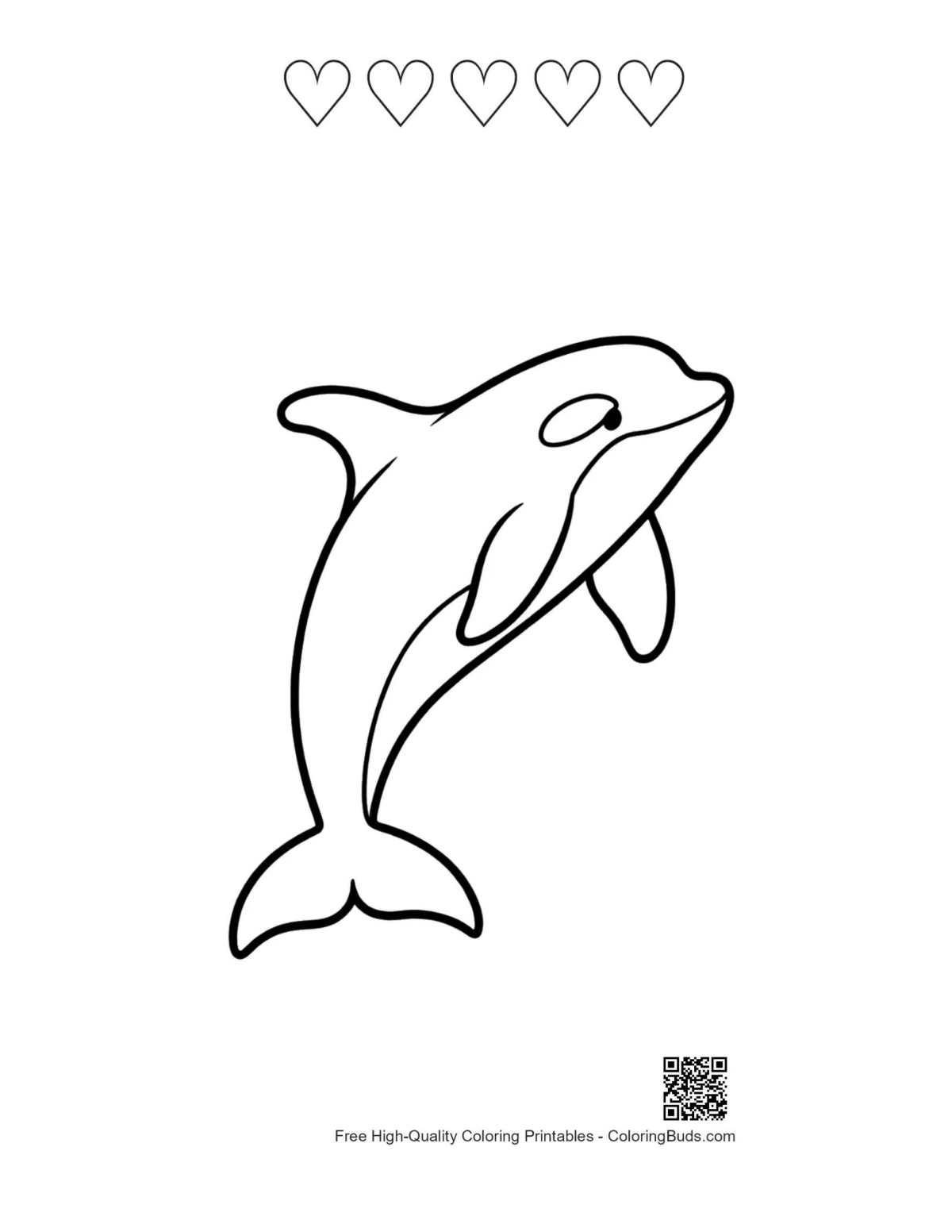 Orca printable featuring 5 heart outlines