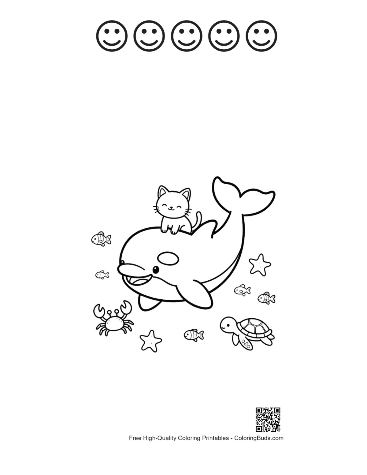 Orca cat printable with 5 happy face outlines