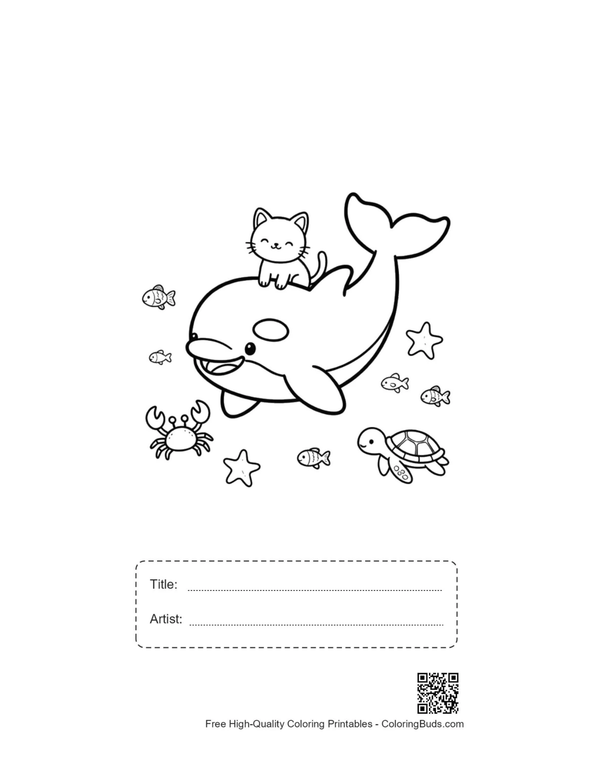 Orca whale cat friend printable with title artist box