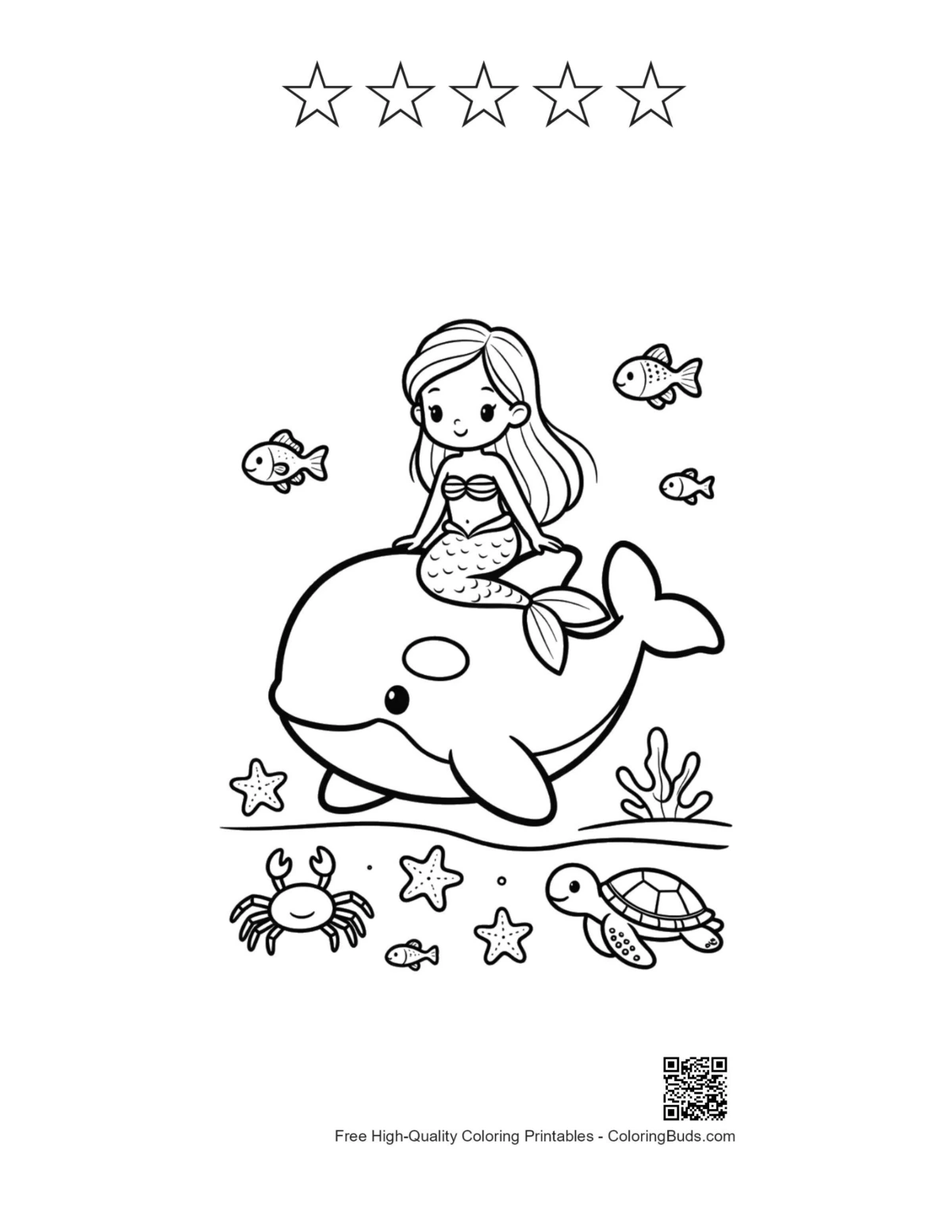 Mermaid orca printable with 5 stars