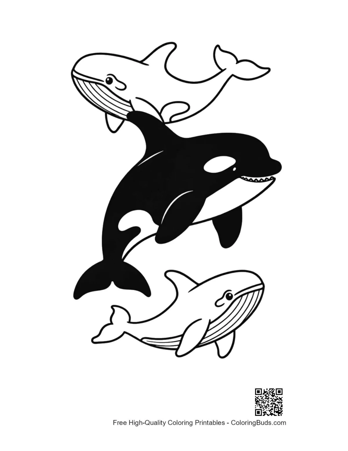 Stacked orcas whales outline art