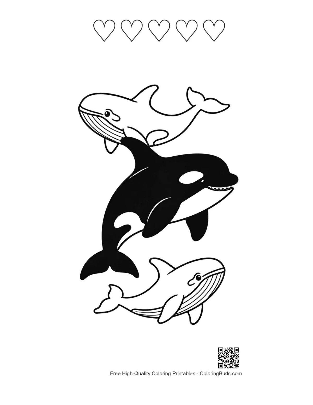 Stacked orcas art printable heart outlines