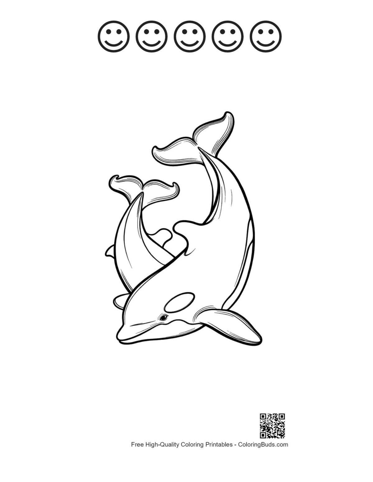 Two orcas dance 5 happy face outline printable