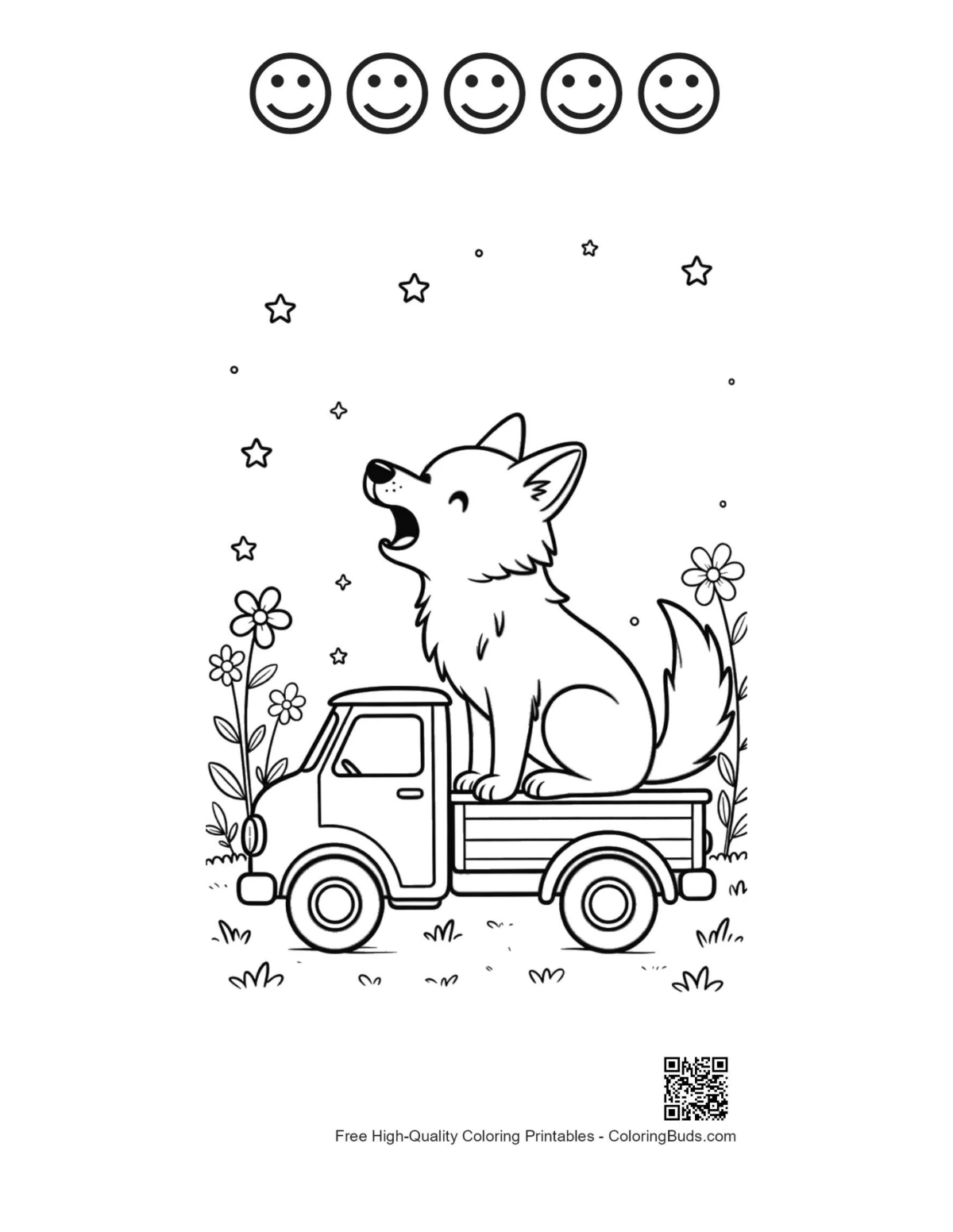 Howling wolf truck printable with 5 happy faces