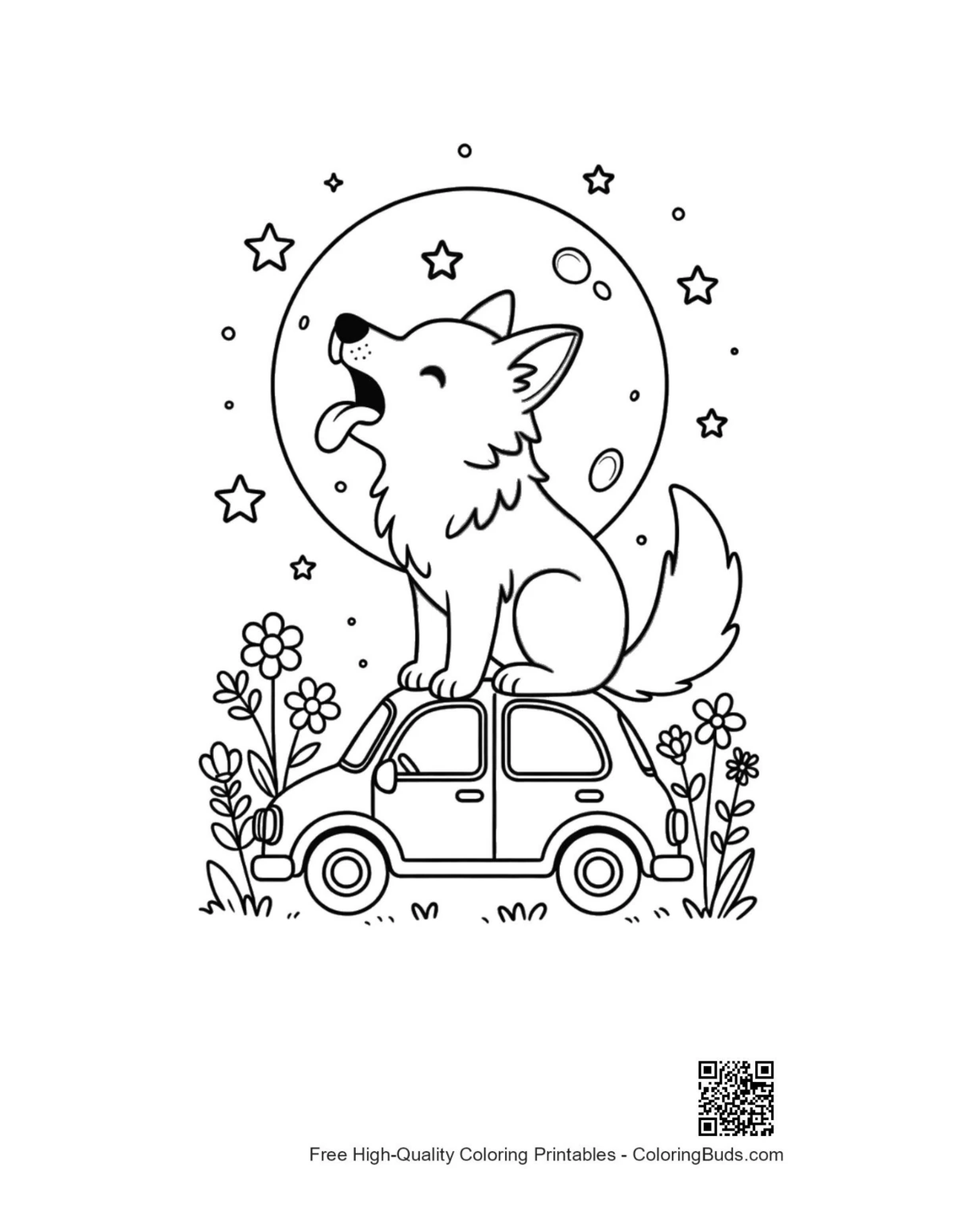 Howling wolf printable coloring page download