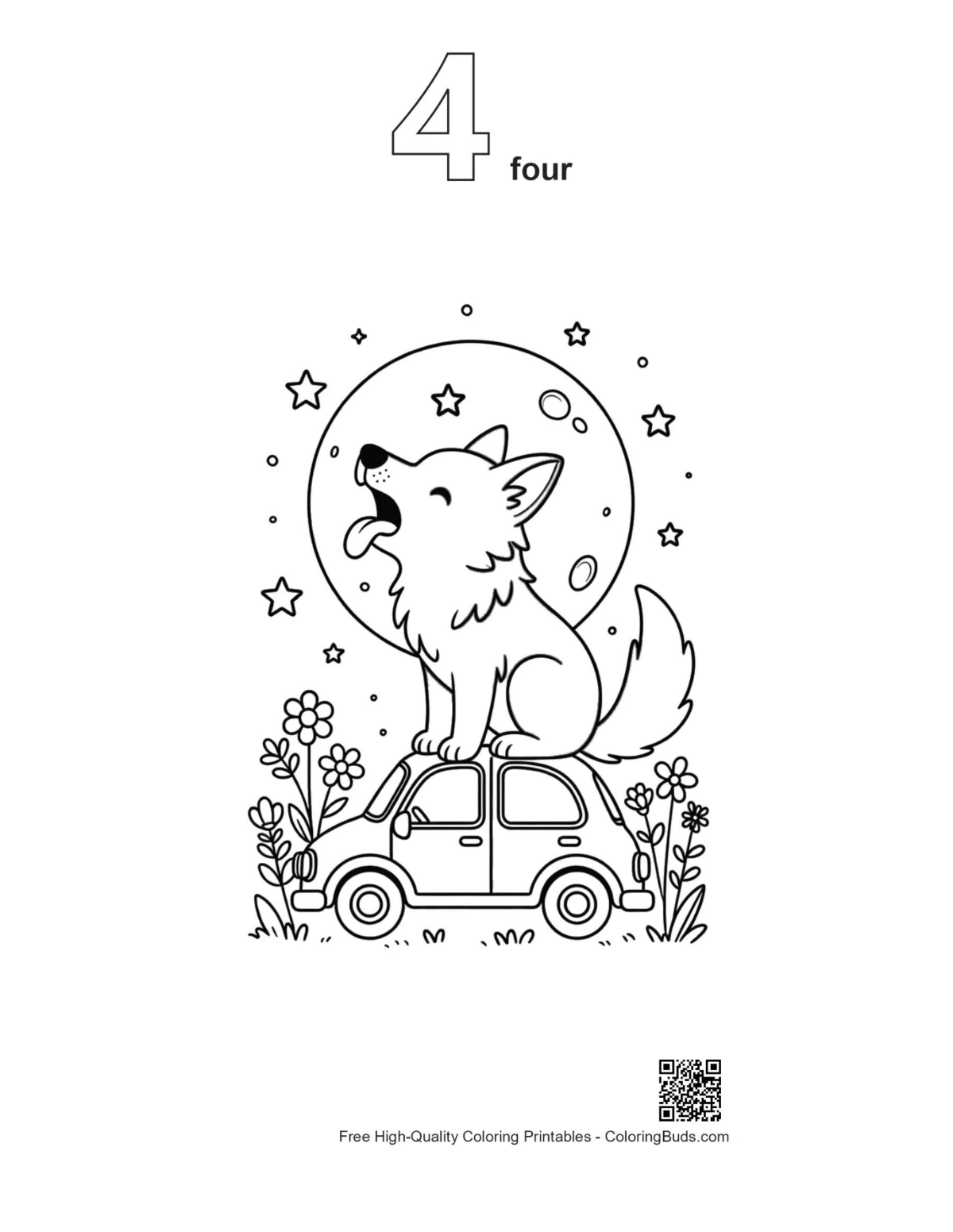 Numbered howling wolf printable outline number 4