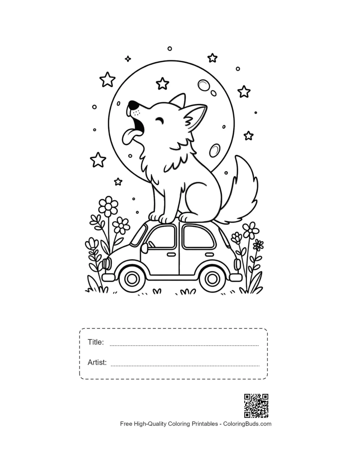 Howling wolf printable with title artist box