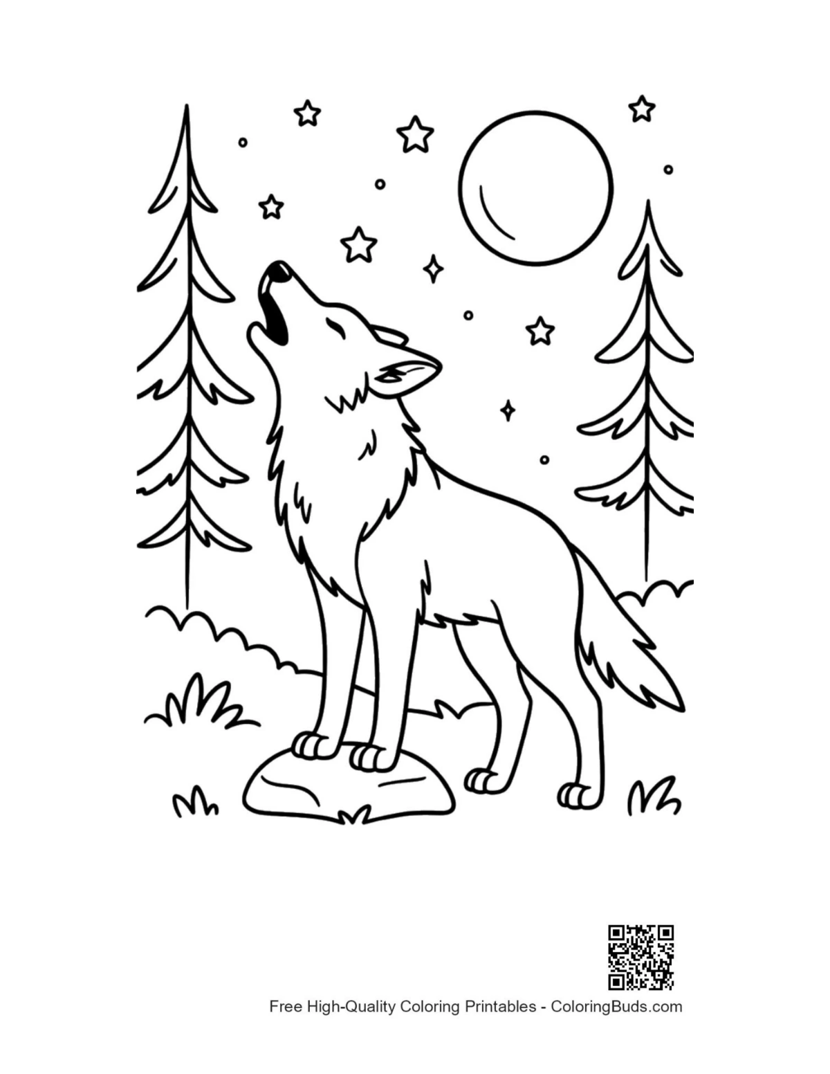 Easy gray wolf printable coloring page for kids