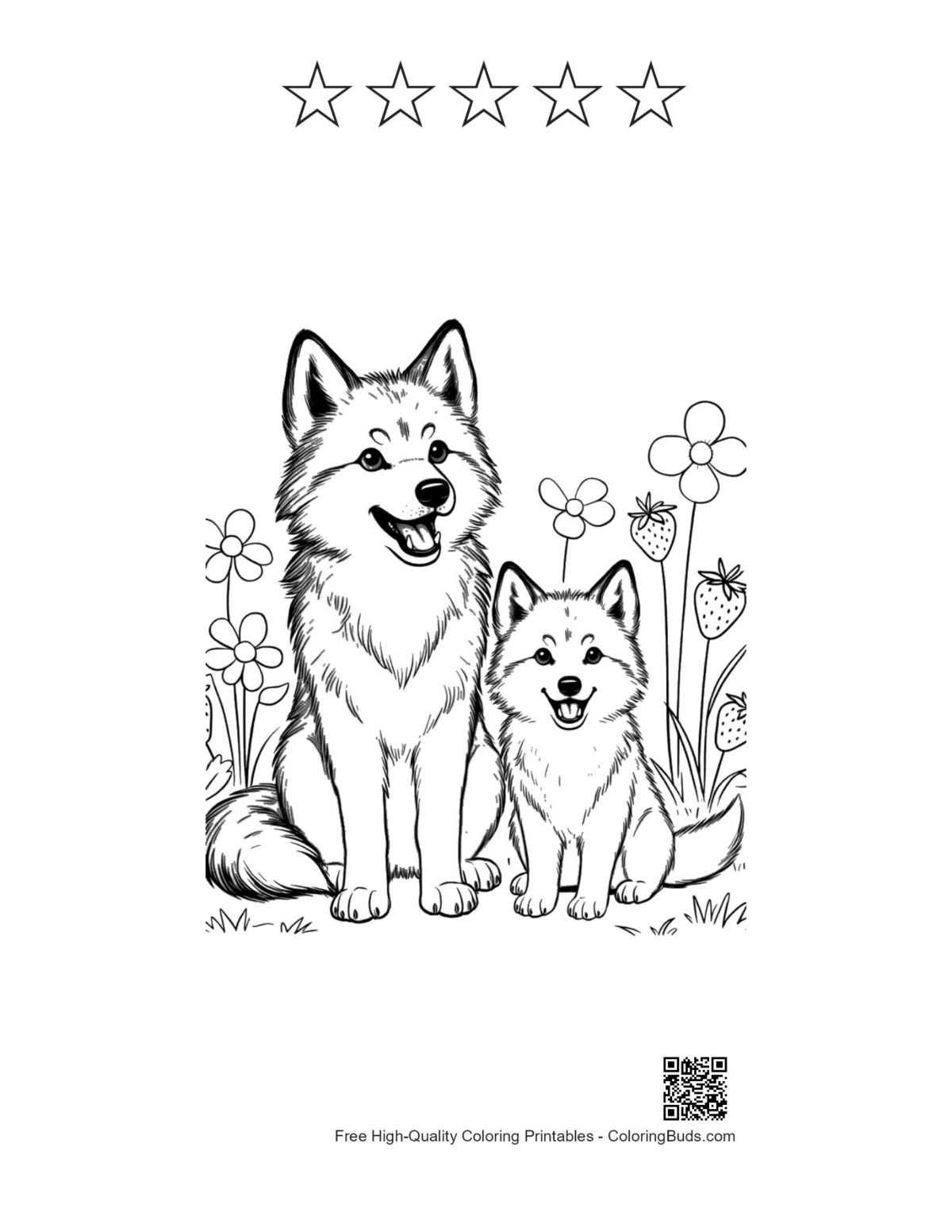 Easy howling wolf with 5 stars outline printable