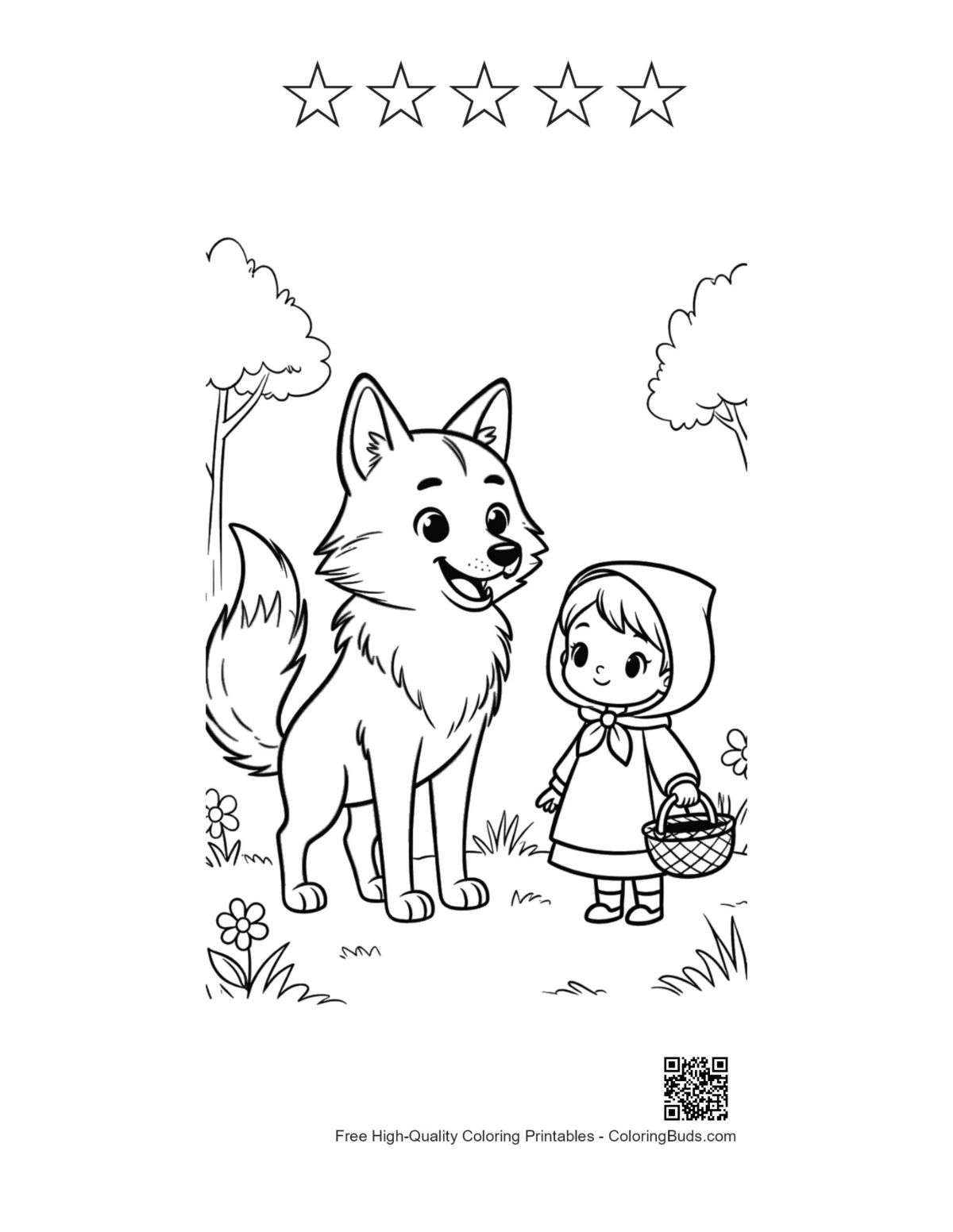 Gray wolf girl cape printable with 5 star outlines