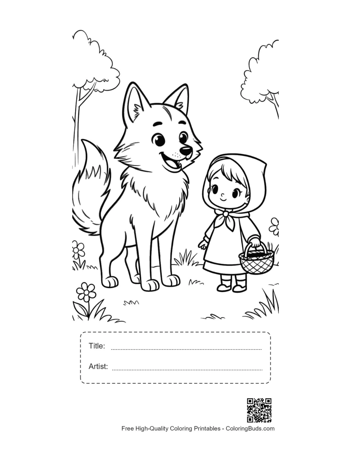 Forest wolf girl hooded cape printable with title artist box