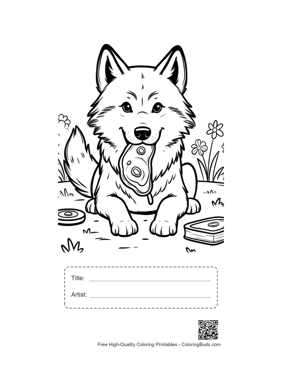 Gray wolf printable with title artist box