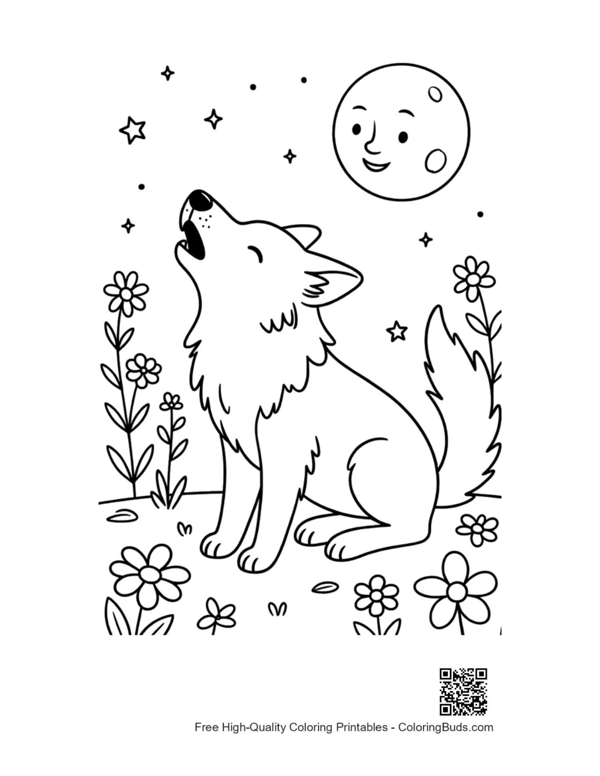 Free howling wolf printable coloring page for kids