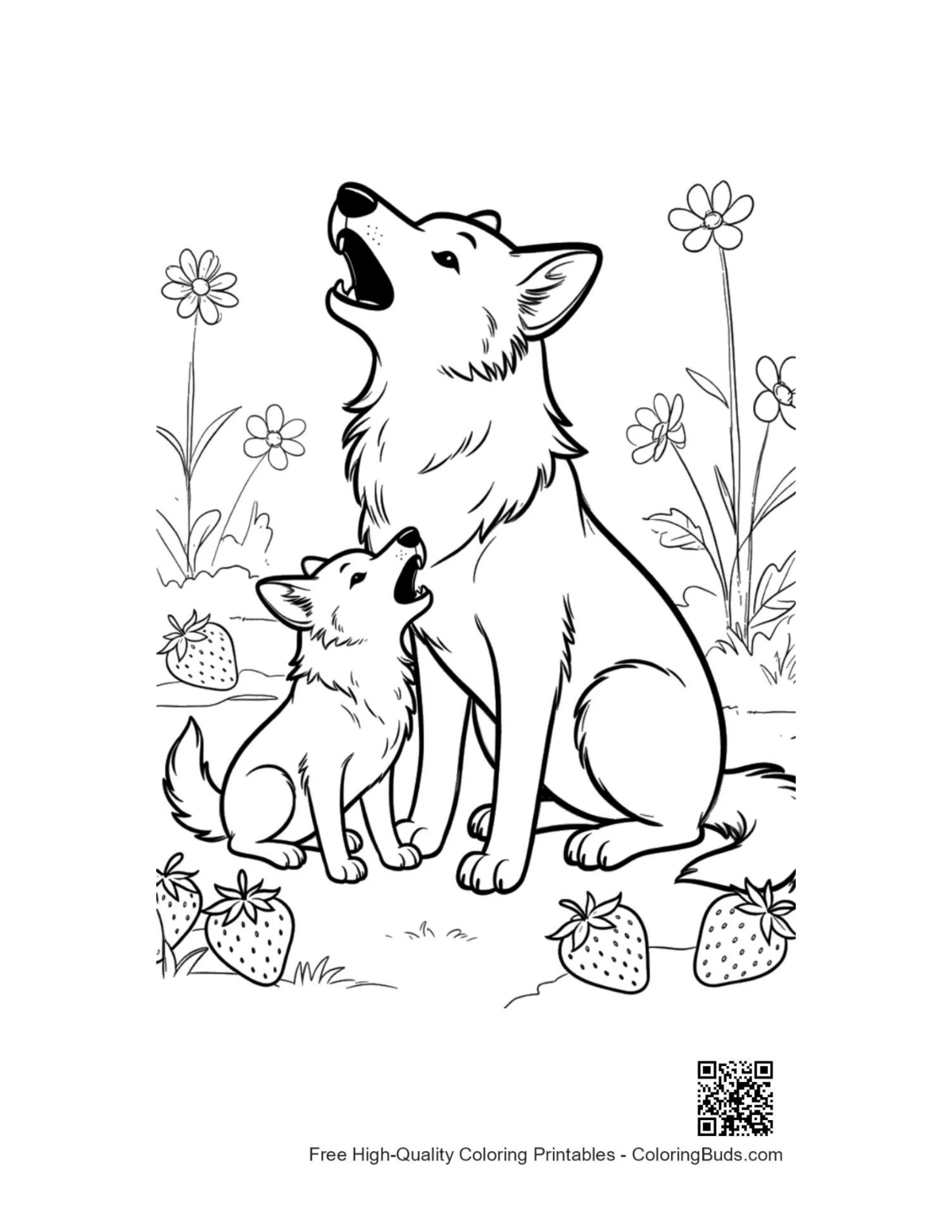 Free howling wolf printable coloring page