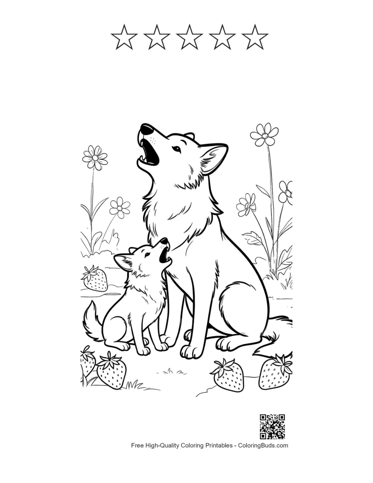 Free howling wolf with 5 star outlines printable