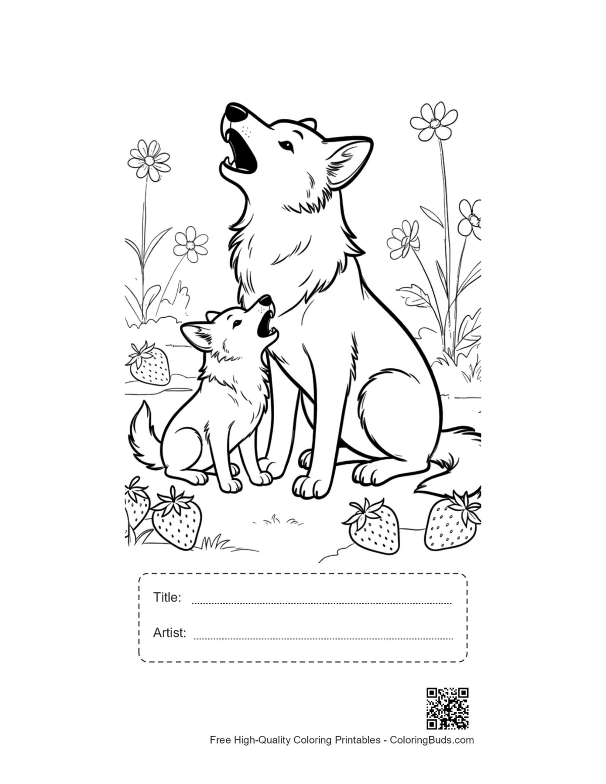 Free howling wolf printable with title box