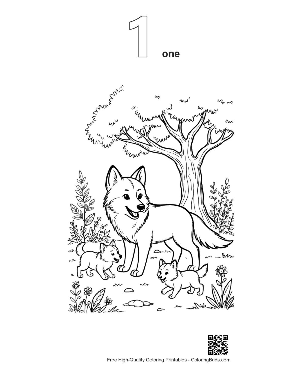 First gray wolf coloring page printable outline design