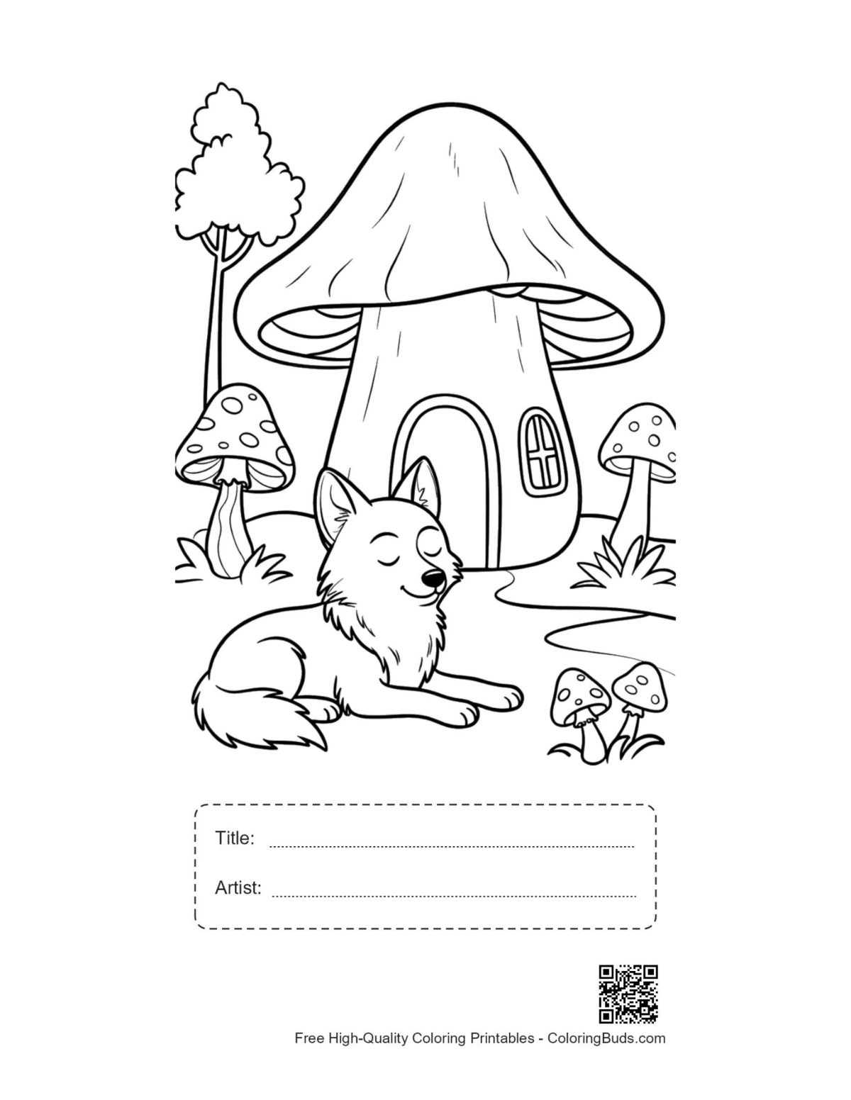 Gray wolf printable with title artist box