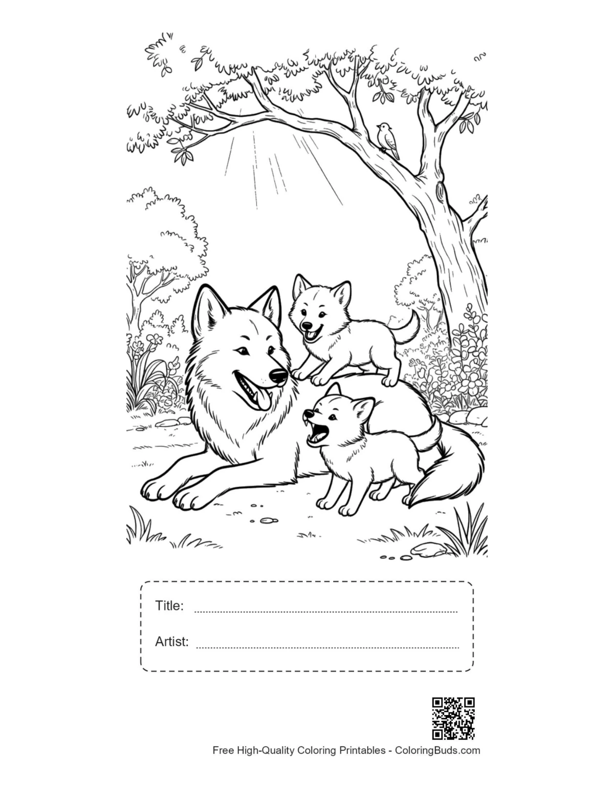Gray wolf printable with title artist box