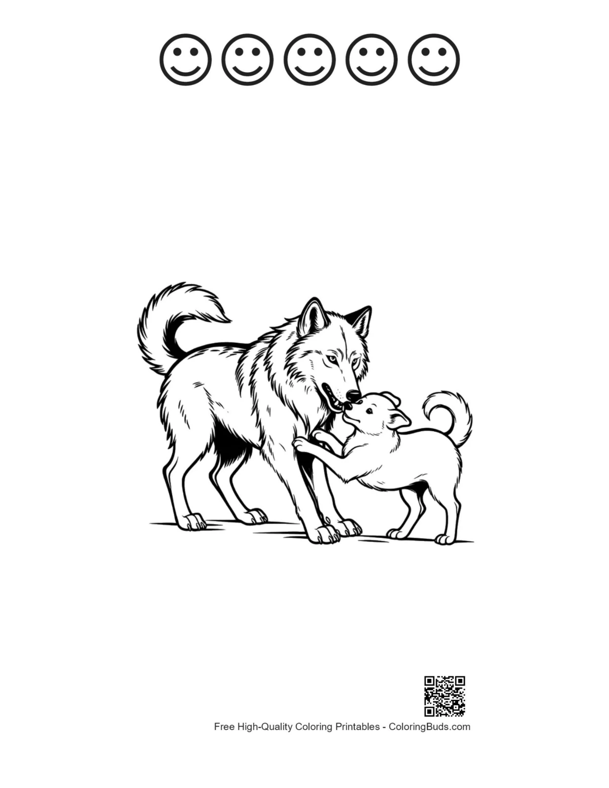 Gray wolf scene with happy face outlines