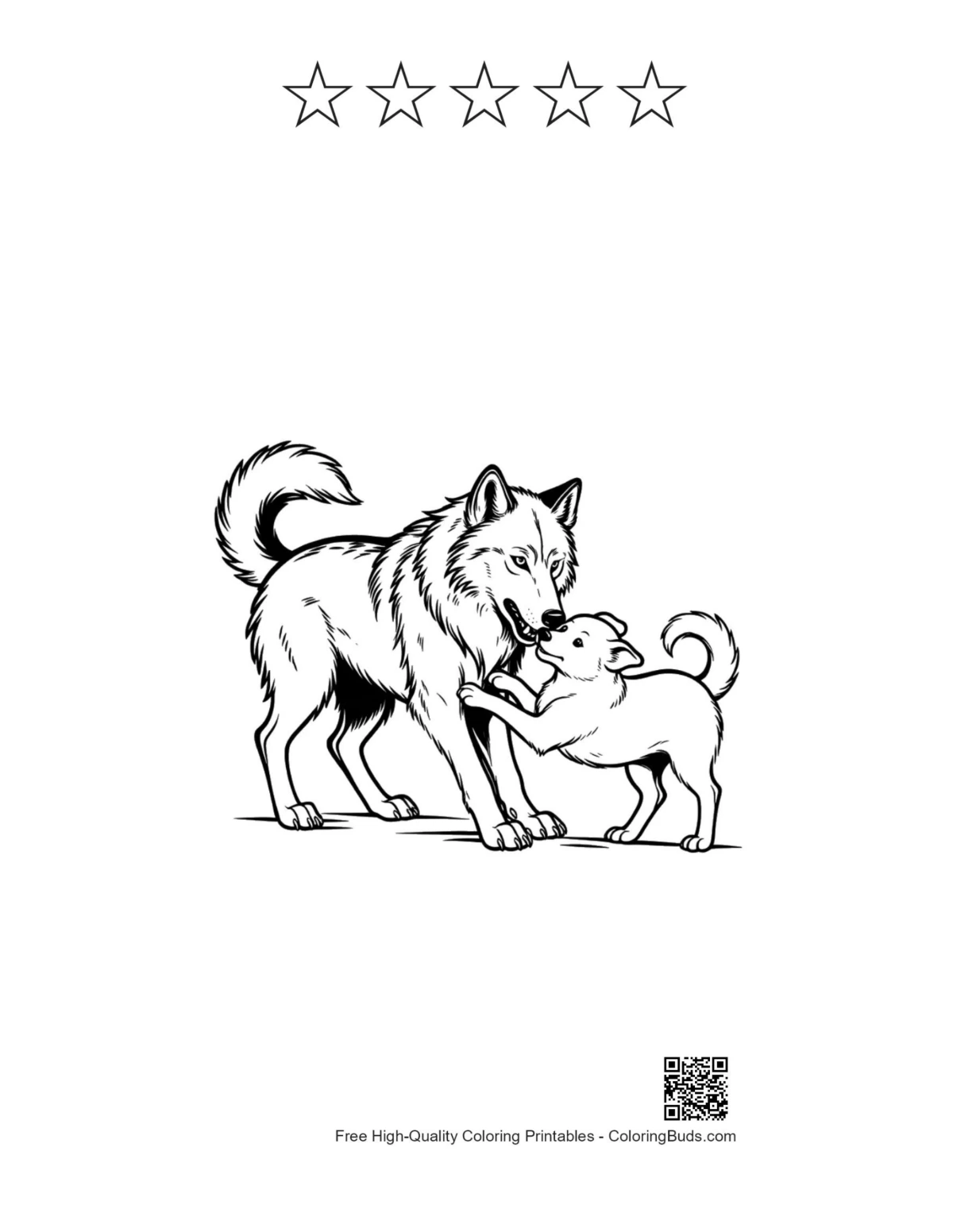 Gray wolf printable with star outlines