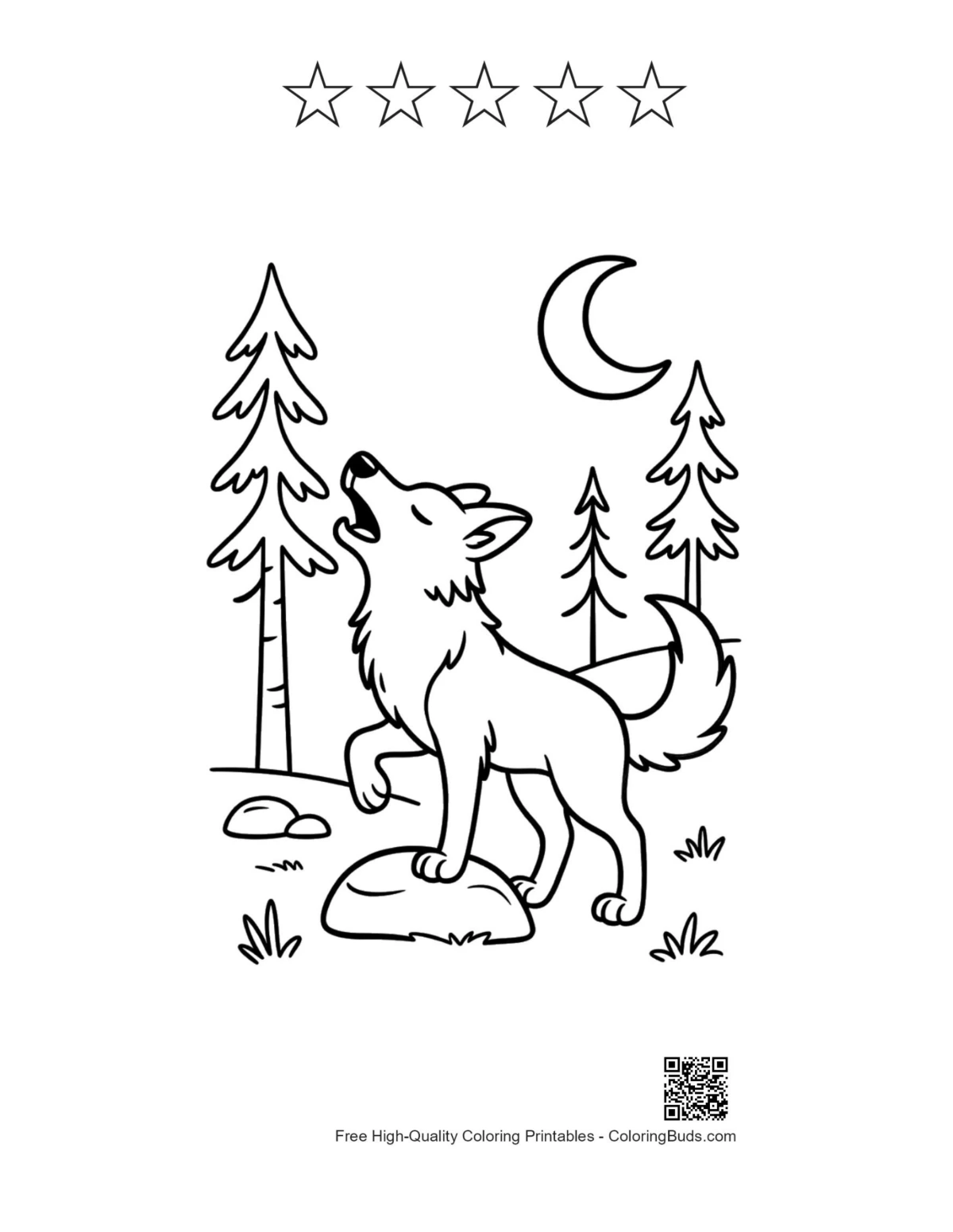 Gray wolf with 5 star outlines printable