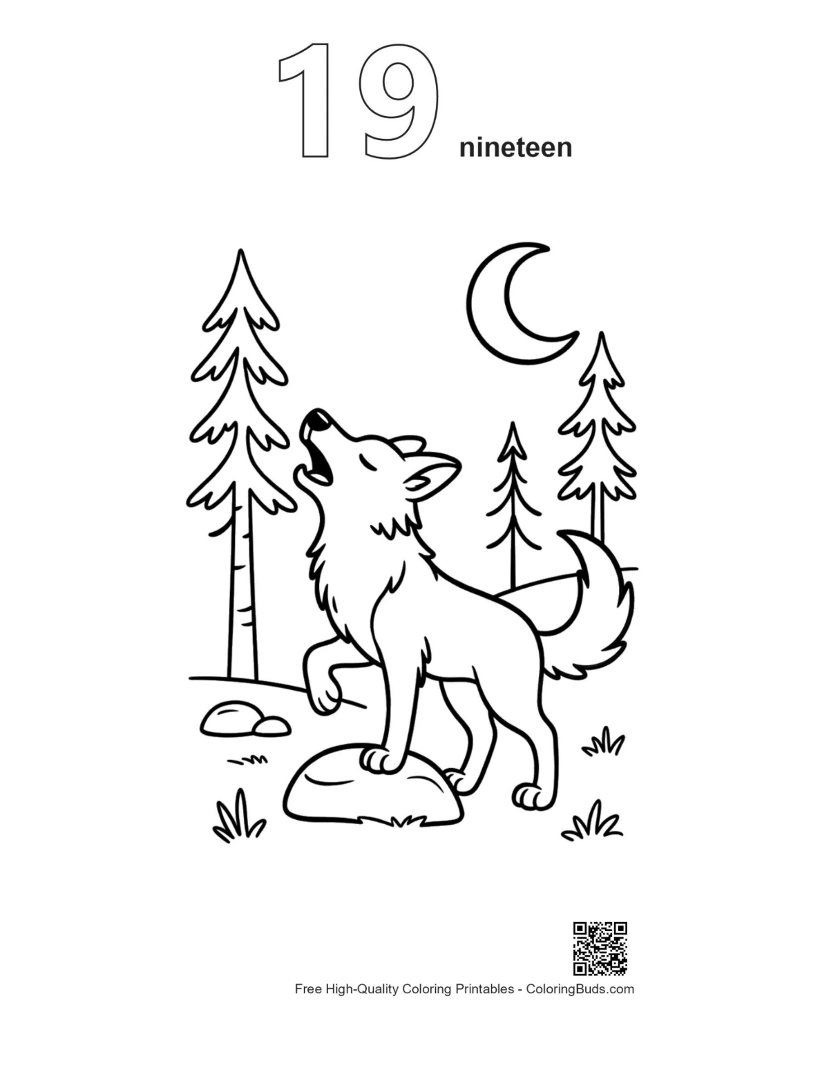 Gray wolf printable outline numbered 19