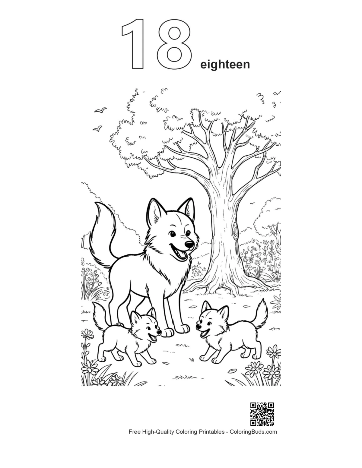 Gray wolf pups outline number 18 coloring page