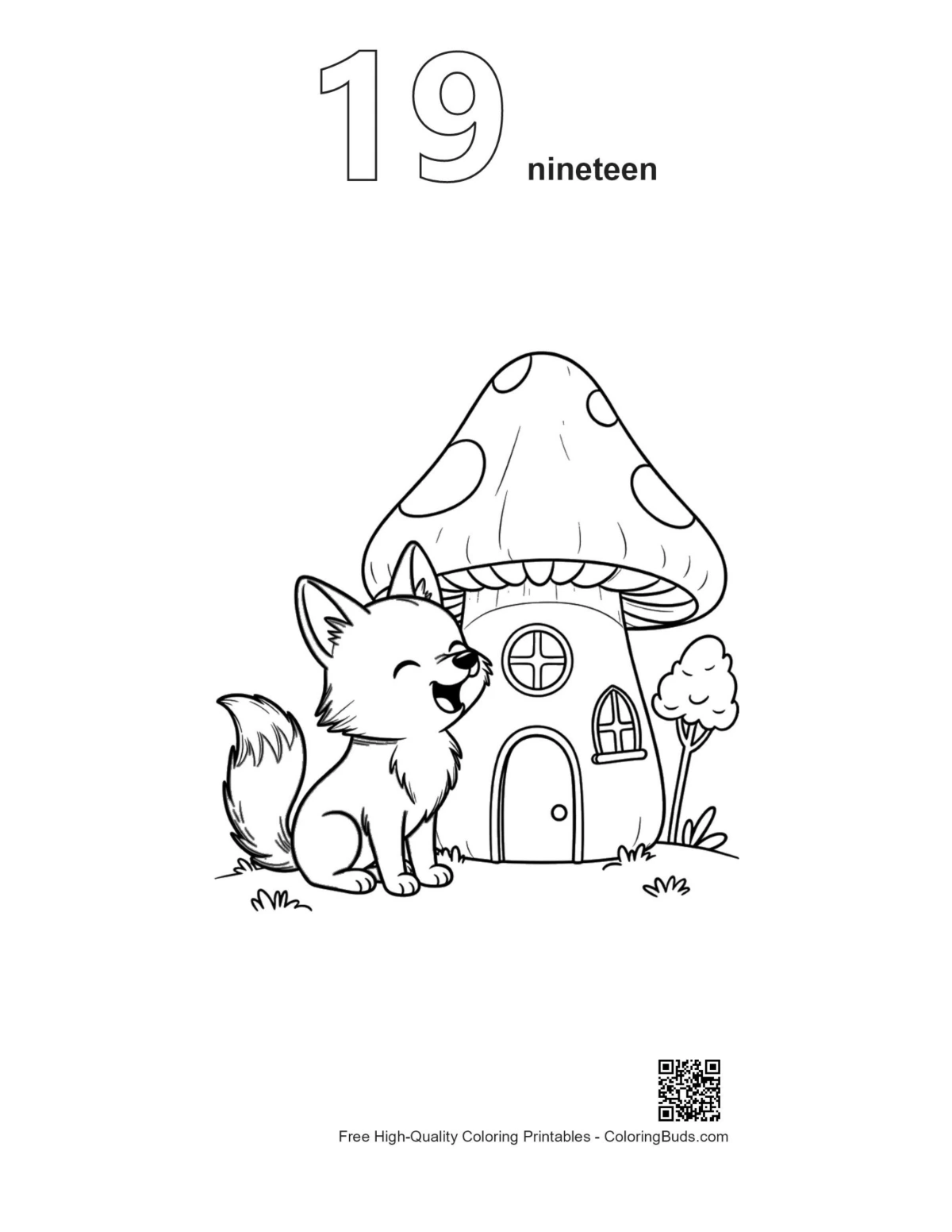 Outline number 19 happy wolf pup howling printable