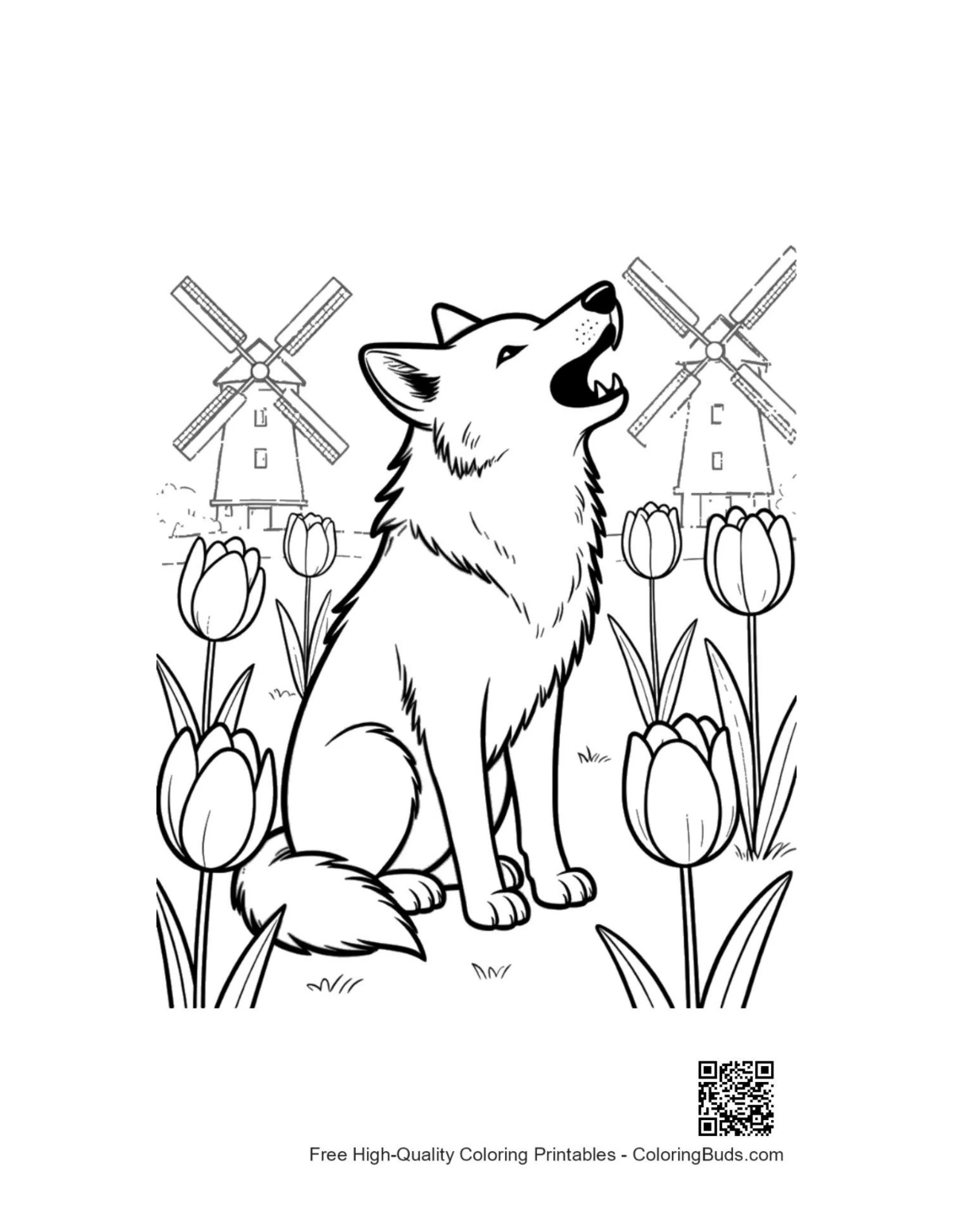 Howling wolf outline coloring page printable