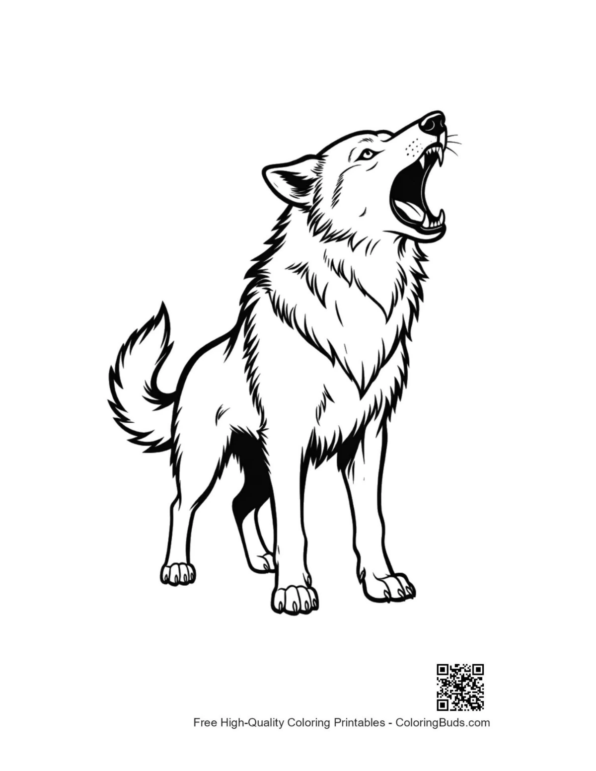 Bold line art howling wolf design