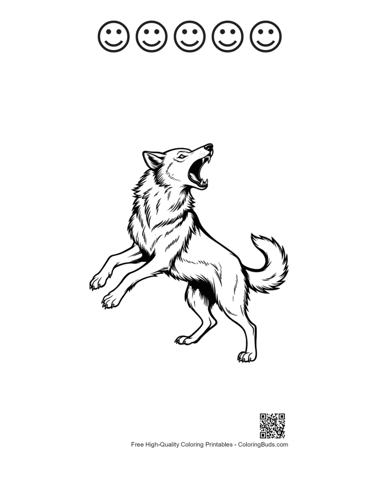 Printable wolf with happy face outlines