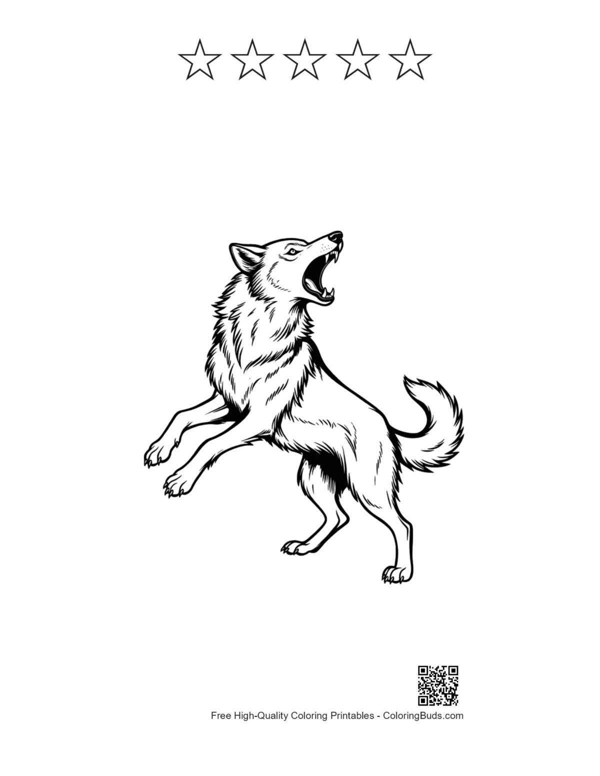 Howling wolf printable with star outlines