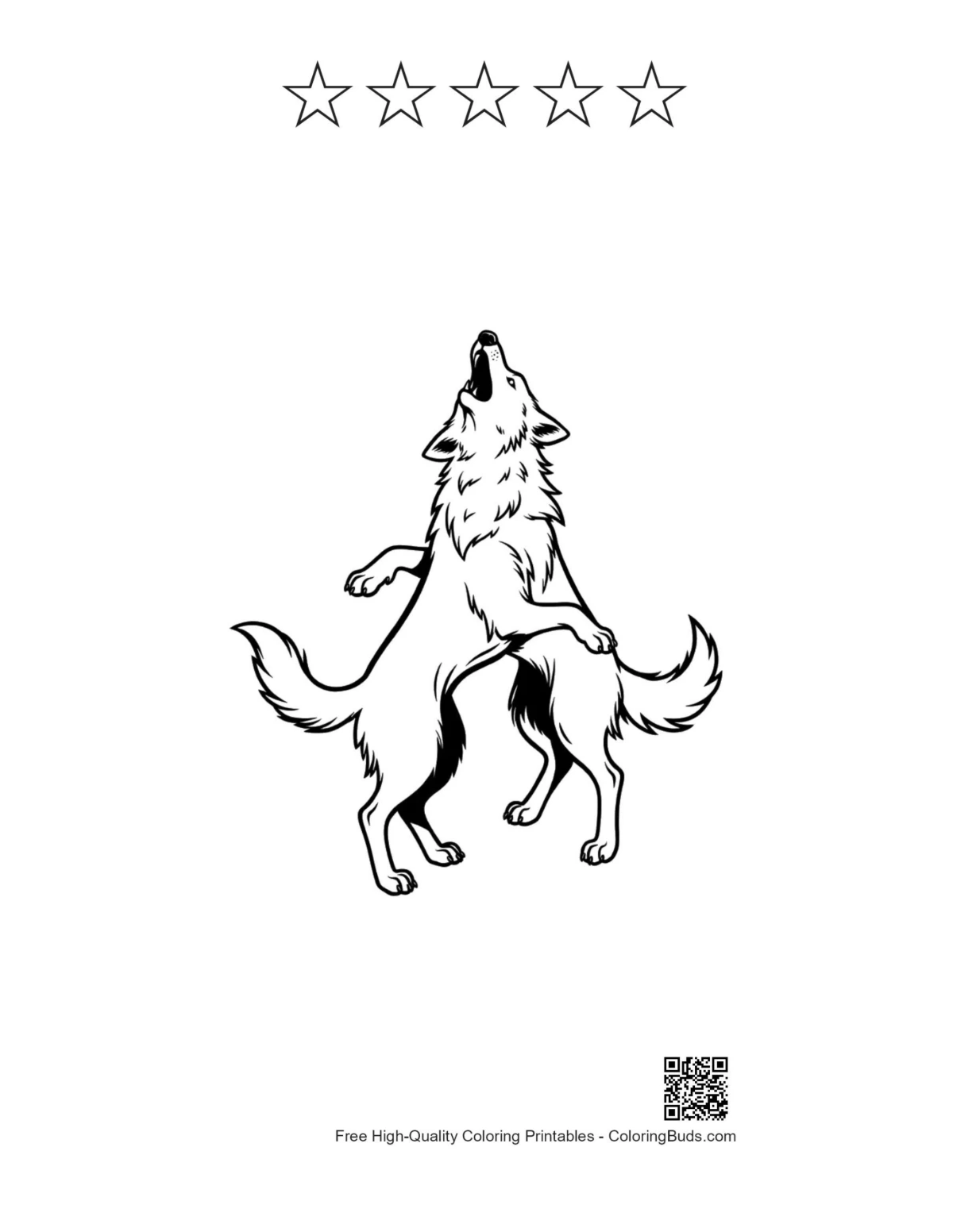 Howling wolf silhouette printable with 5 star outlines design