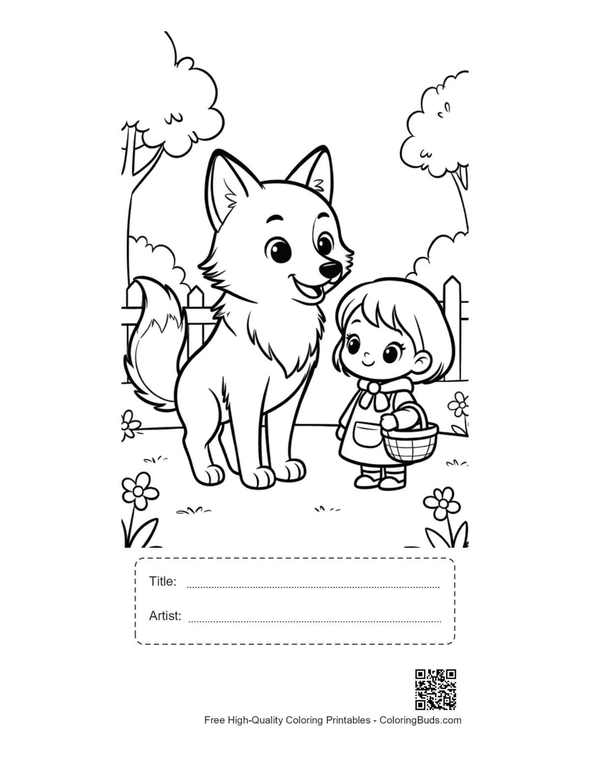 Girl and wolf forest printable with title artist box