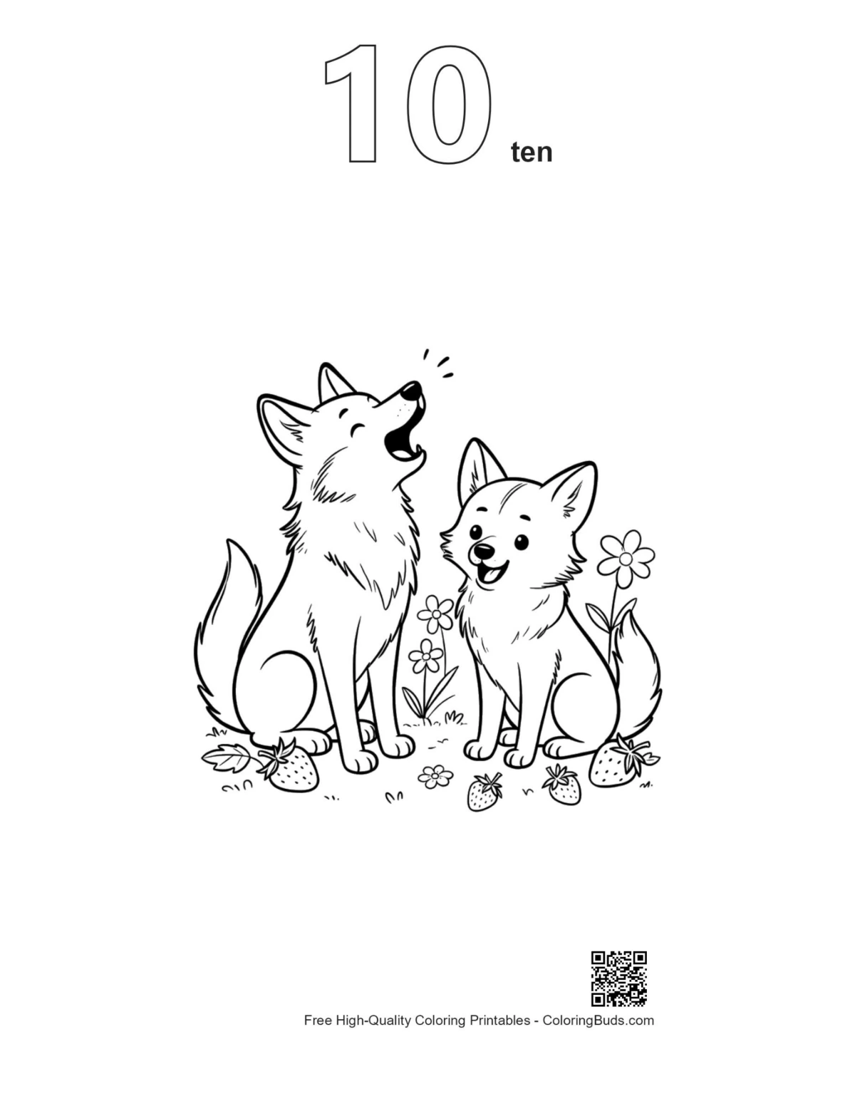 ภาพเส้นร่างสองหมาป่าคำรามป่าเลข 10 พิมพ์ได้