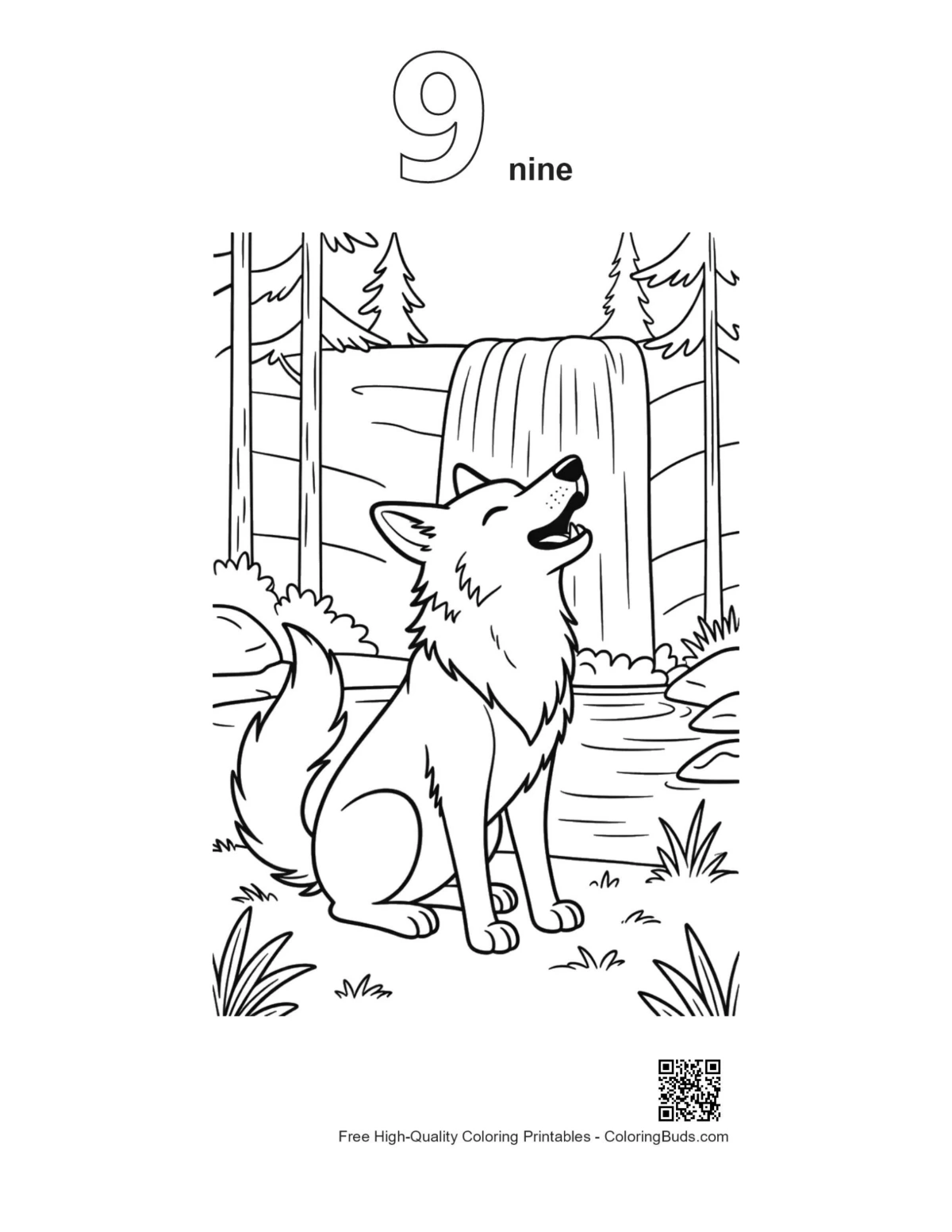 Howling Wolf coloring page outline number 9 waterfall