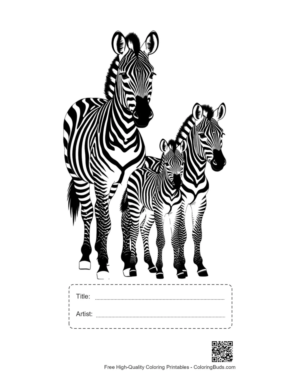 Printable Zebra Family sheet with title box