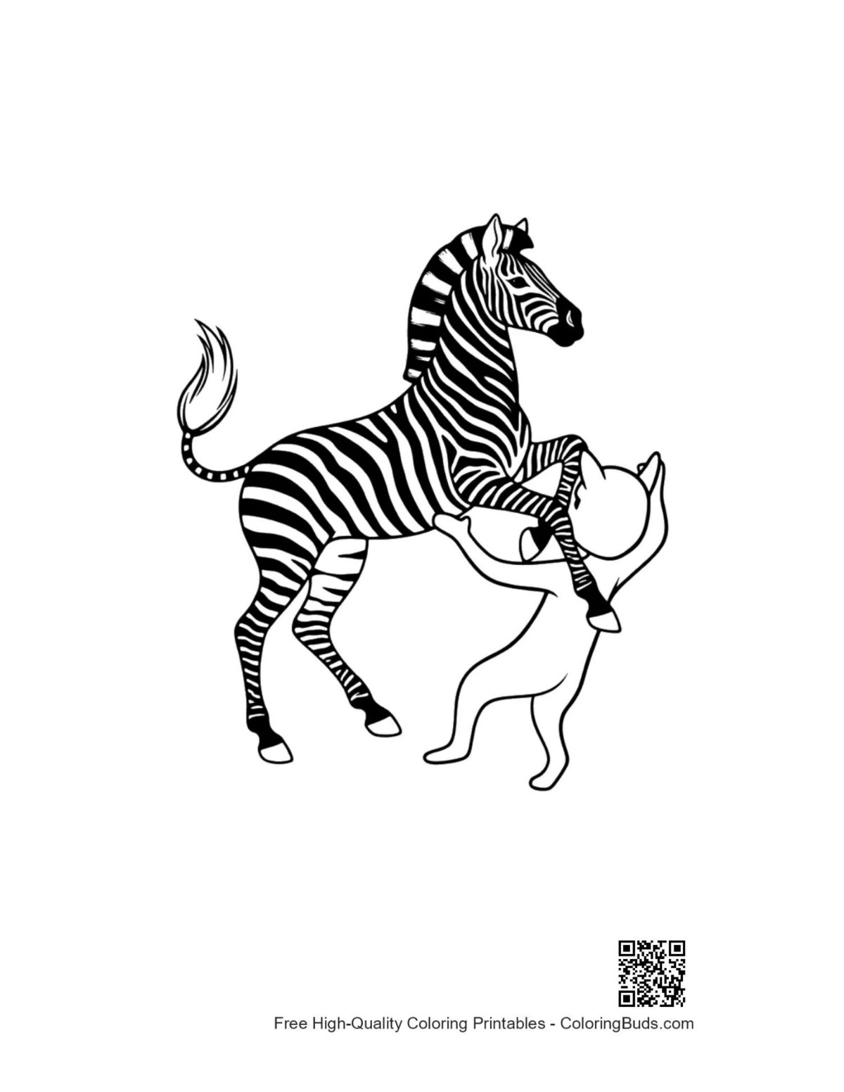 Cute zebra hugged by playful ghost coloring page
