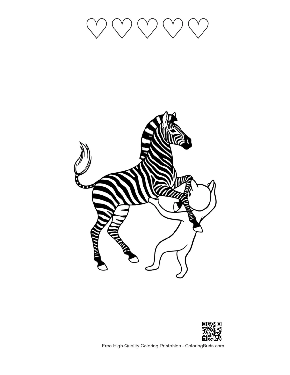 Zebra ghost printable with 5 heart outlines