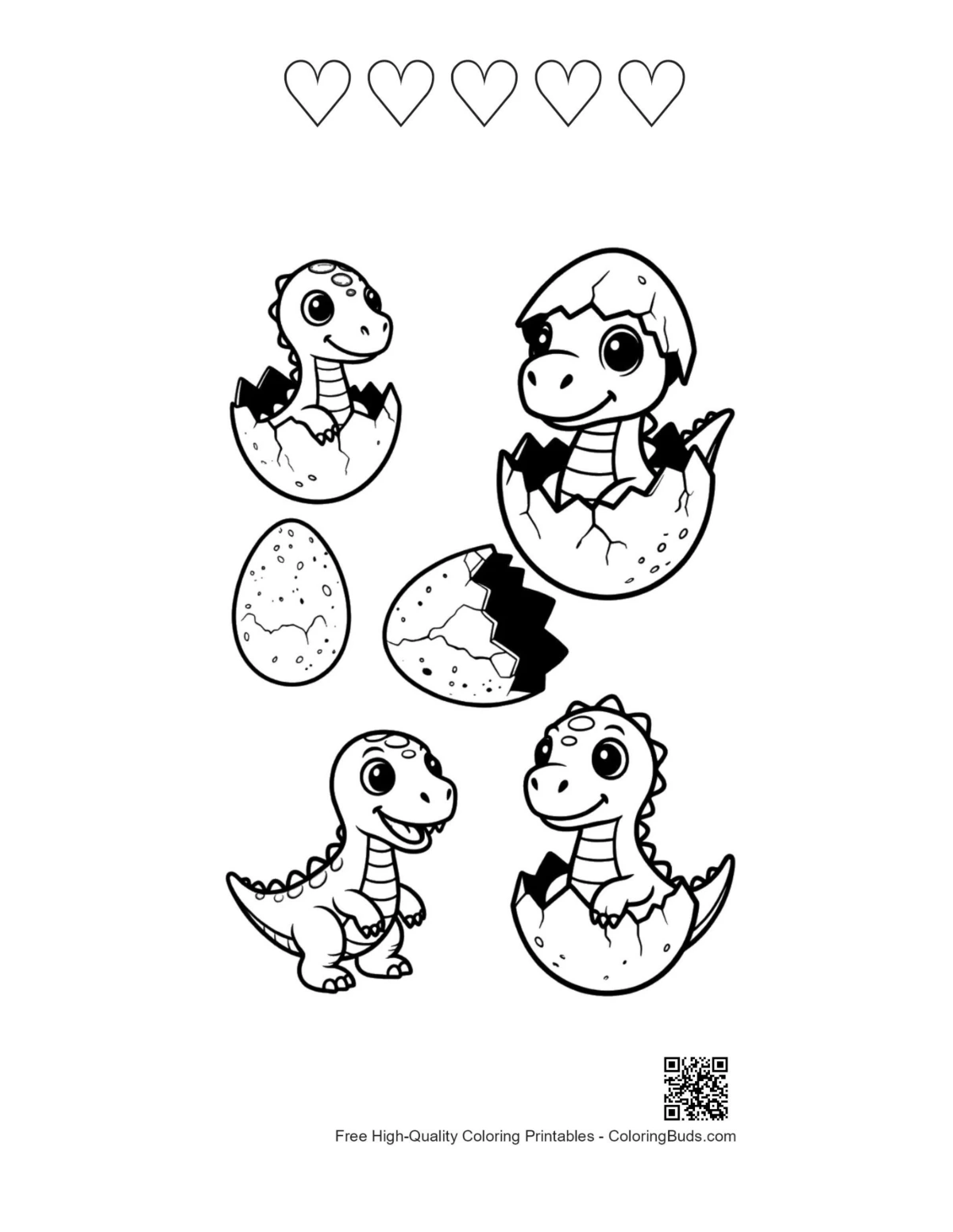Hatching baby dinos with 5 heart outlines