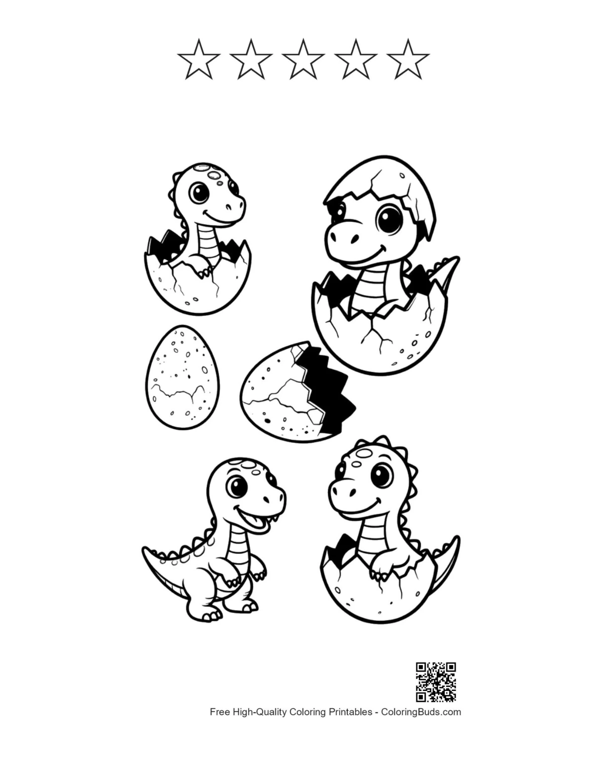 Hatching dinos with 5 star outlines printable