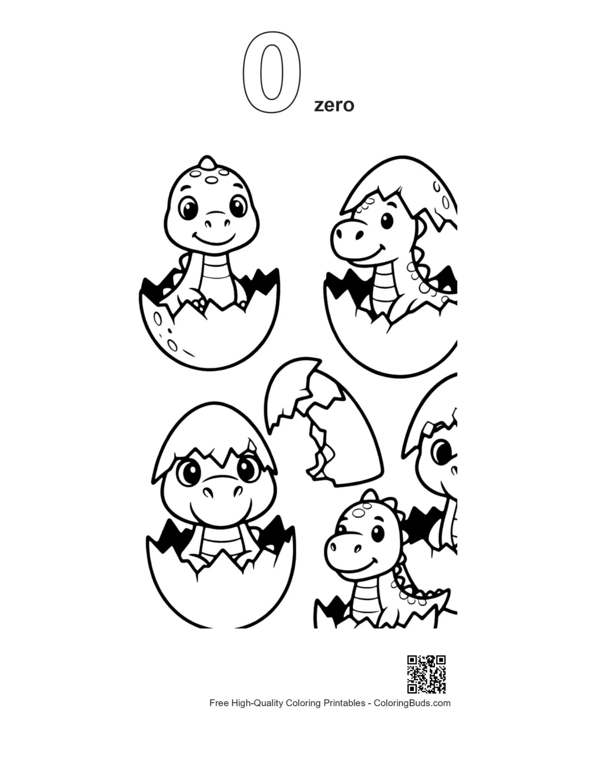 ภาพร่างไดโนเสาร์ตัวน้อยน่ารักกำลังฟักไข่ พร้อมเลขศูนย์