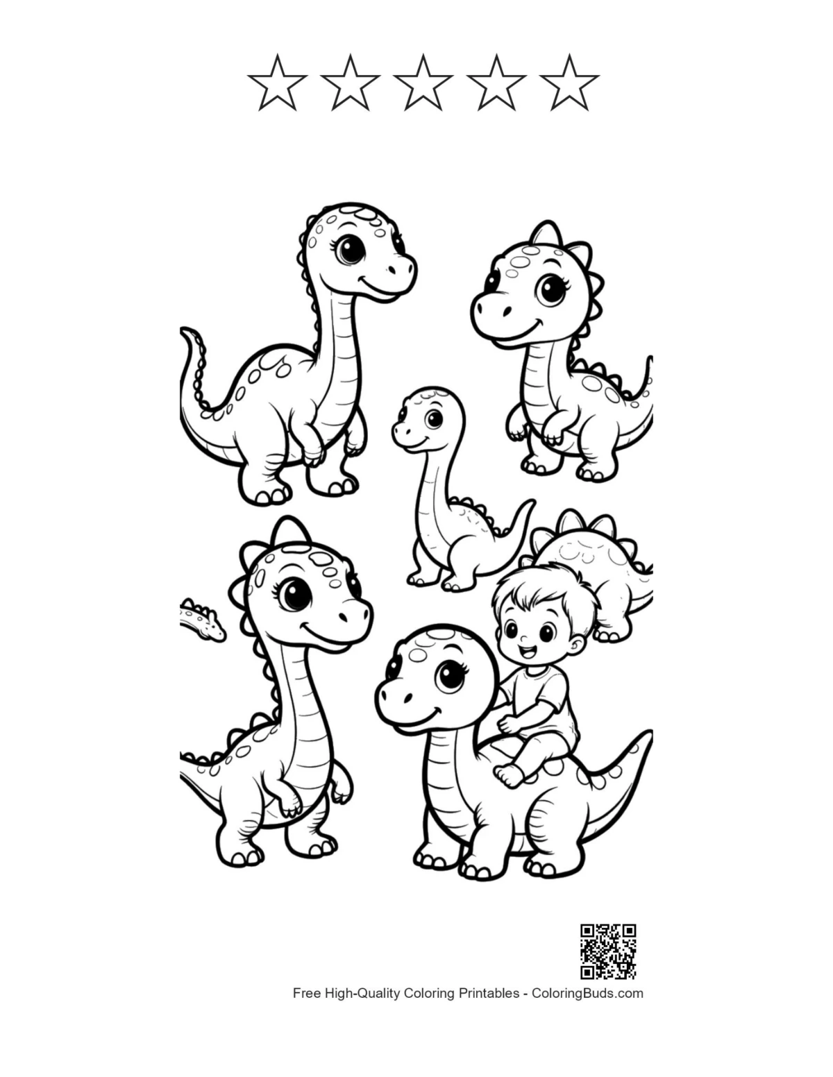 Printable baby dinos with boy and star outlines
