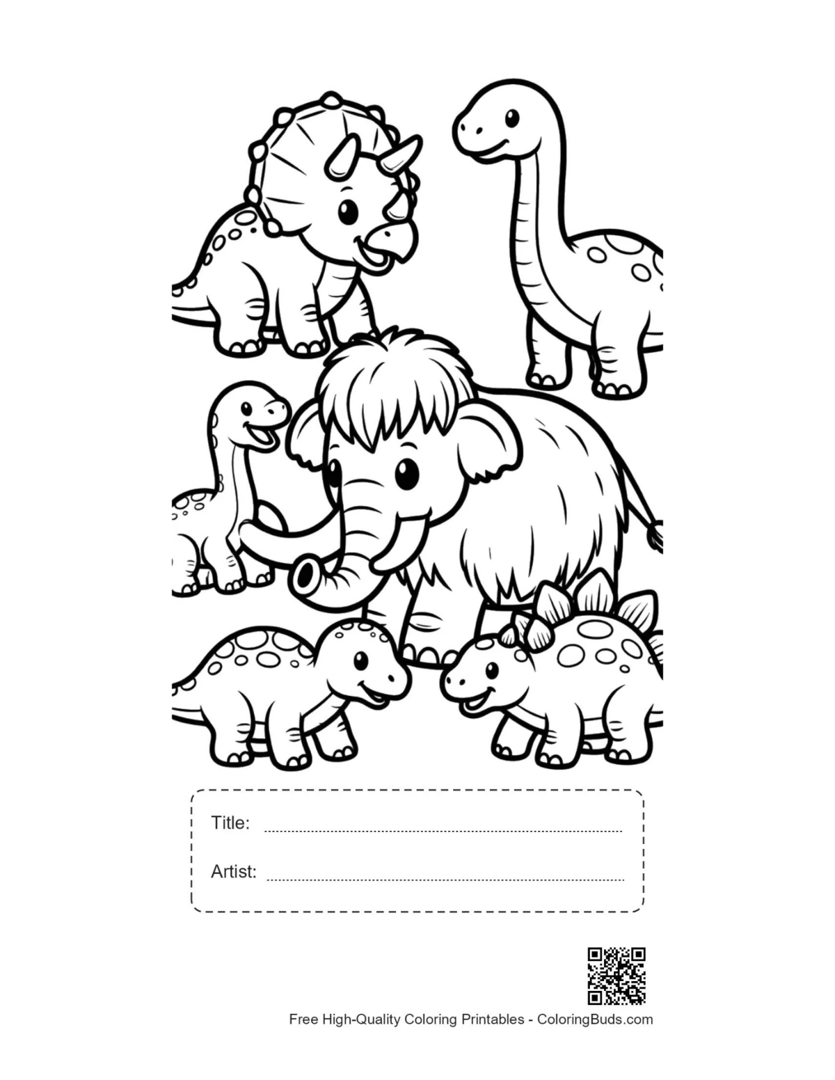 Cute baby dinos printable with title artist box