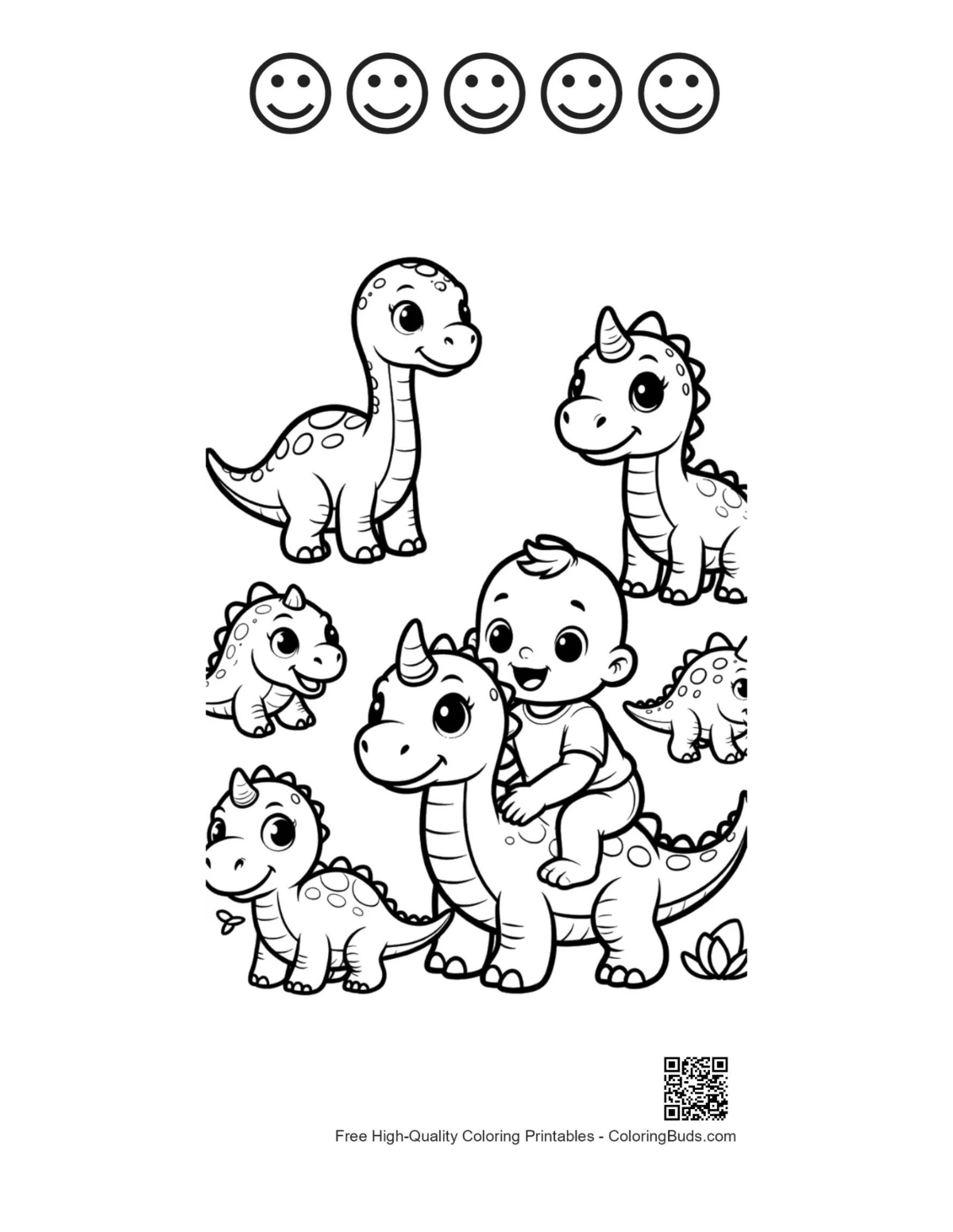 Printable baby dino with happy faces and toddler
