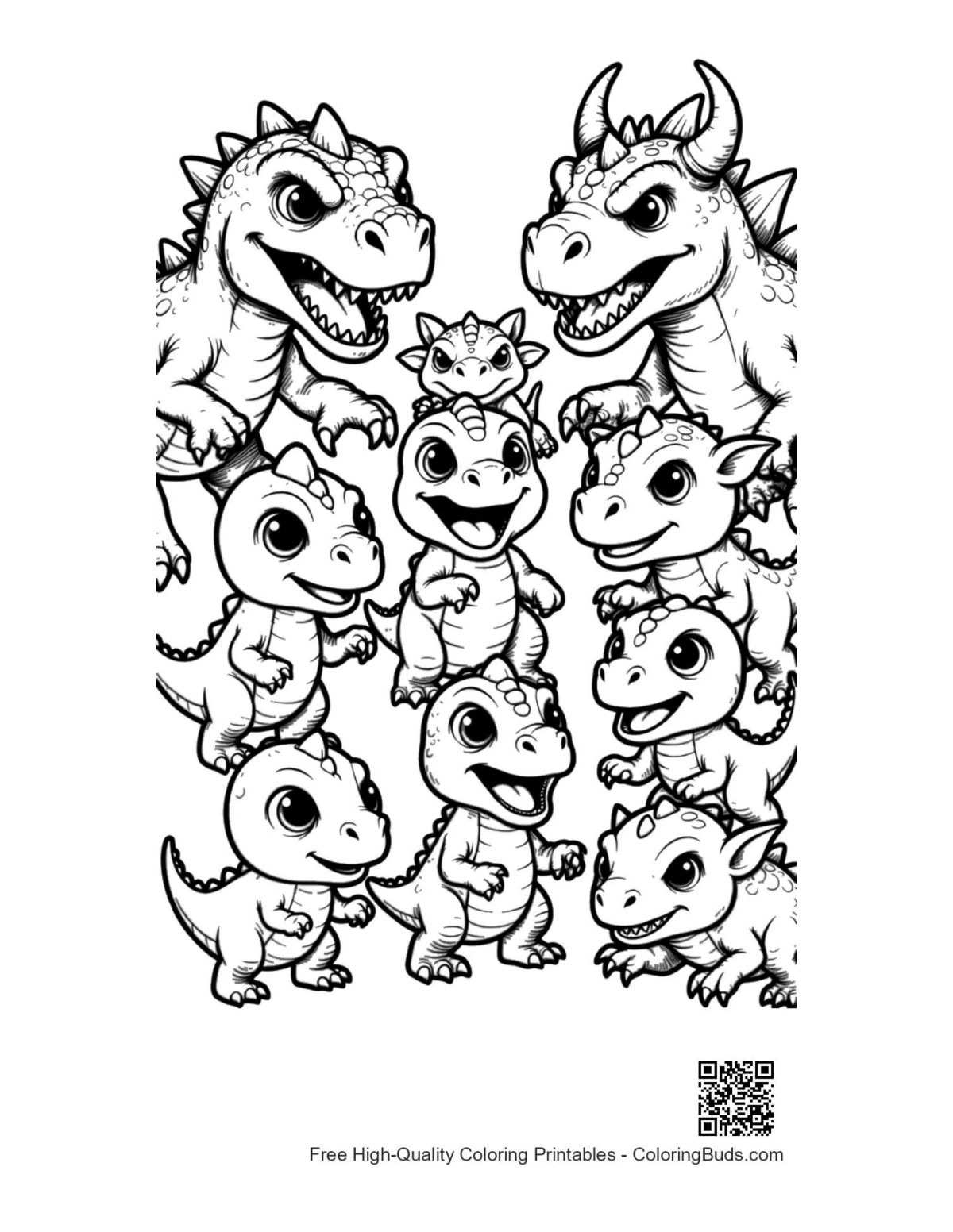 Cute baby dinosaurs in playful gathering