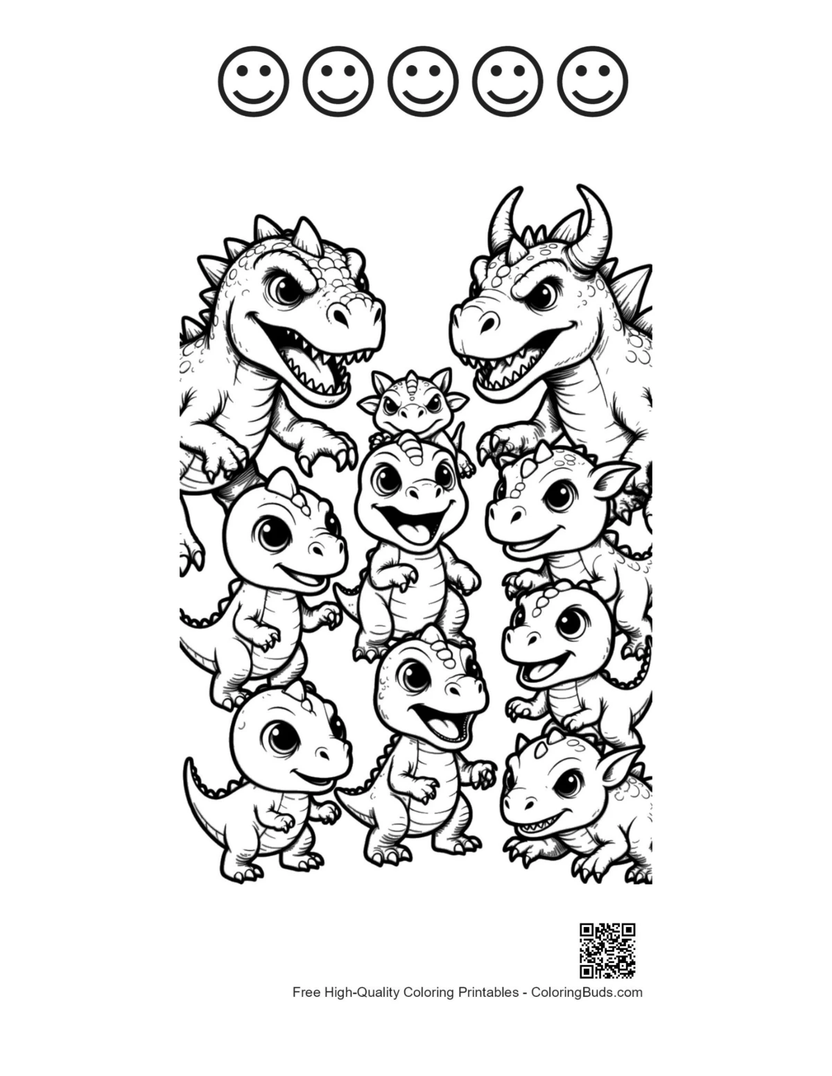 Baby dinos printable with happy faces outlines