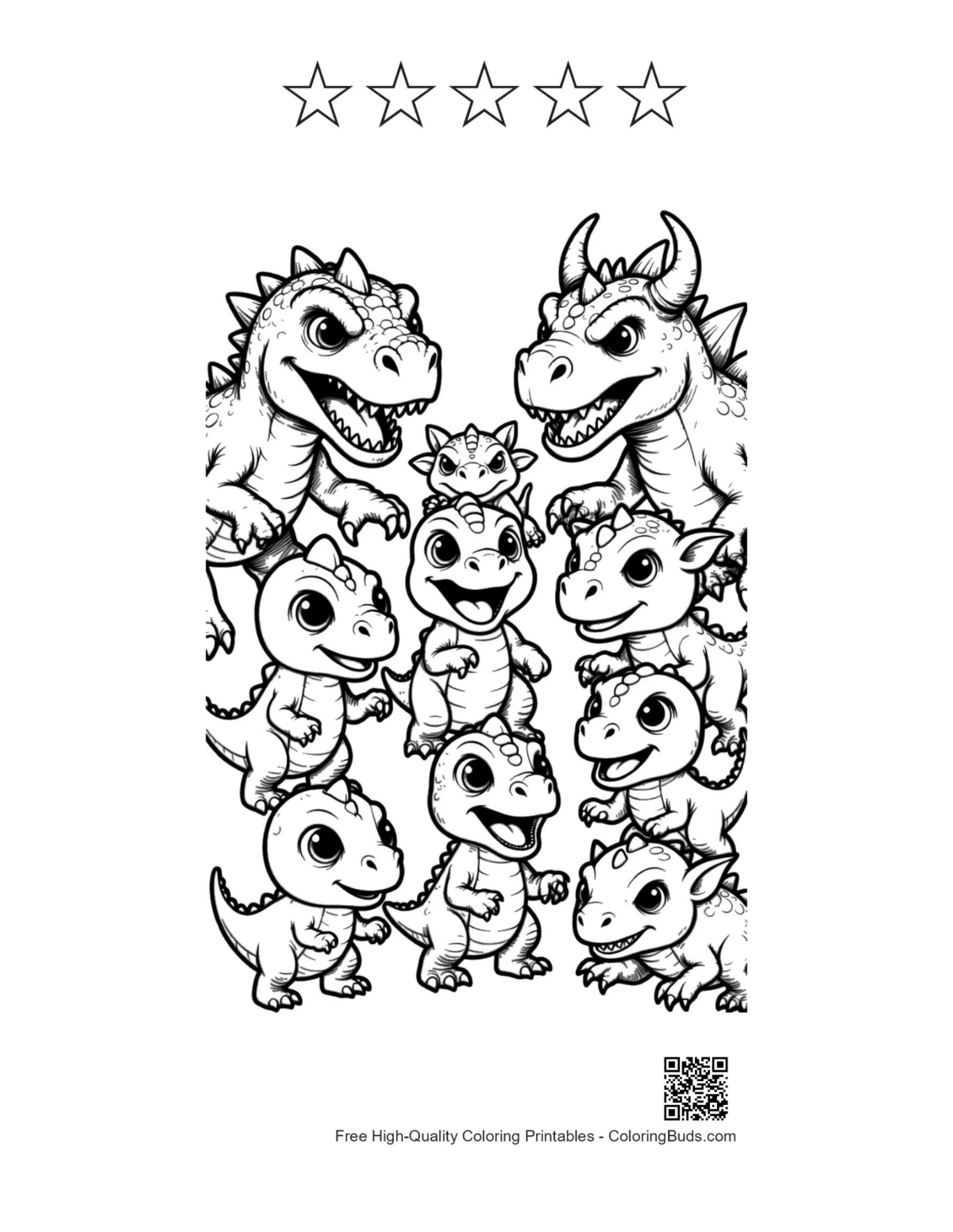 Cute dinos gathering printable with star outlines