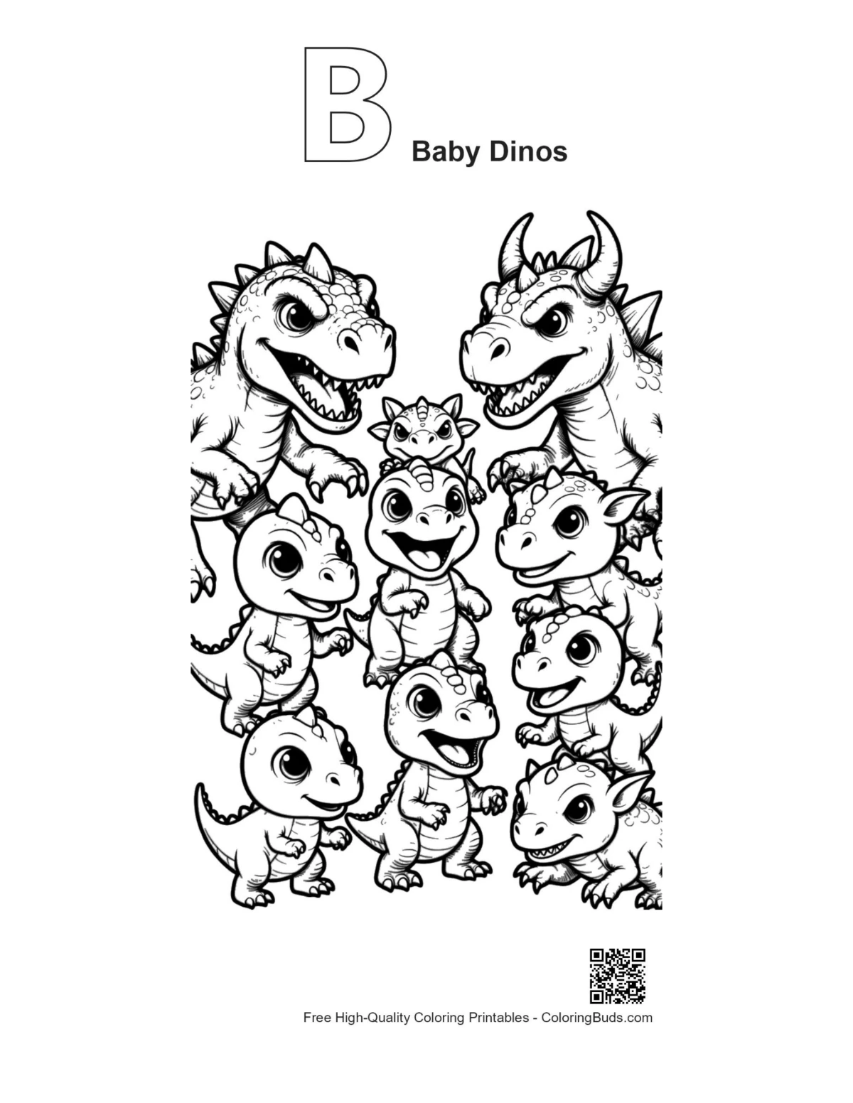 Baby dinos gathering printable with alphabet B